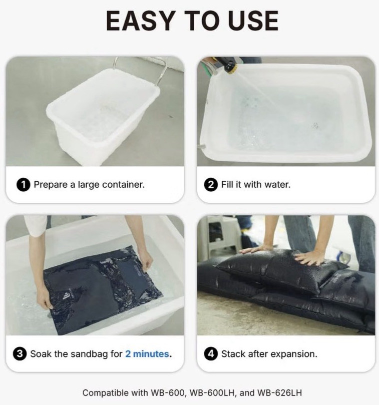 Weightless Sandbags 10 Pack 24×16’’ H2O Activated EZ Store EZ Carry 40lb XPanded