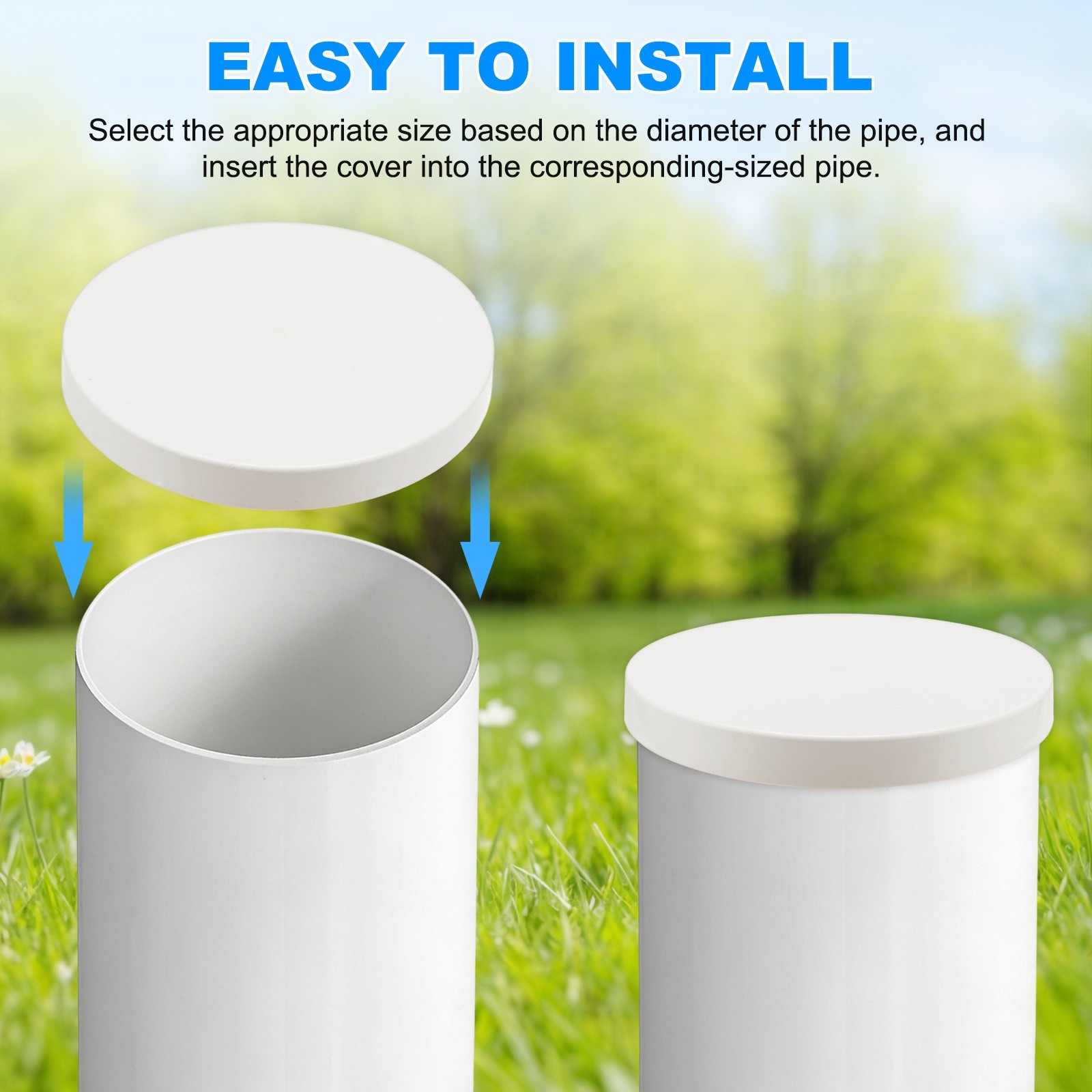 5-Pack PVC Pipe End Cap Plug, 7.9 Inch ID Plug Coupling Pipe Fitting Socket