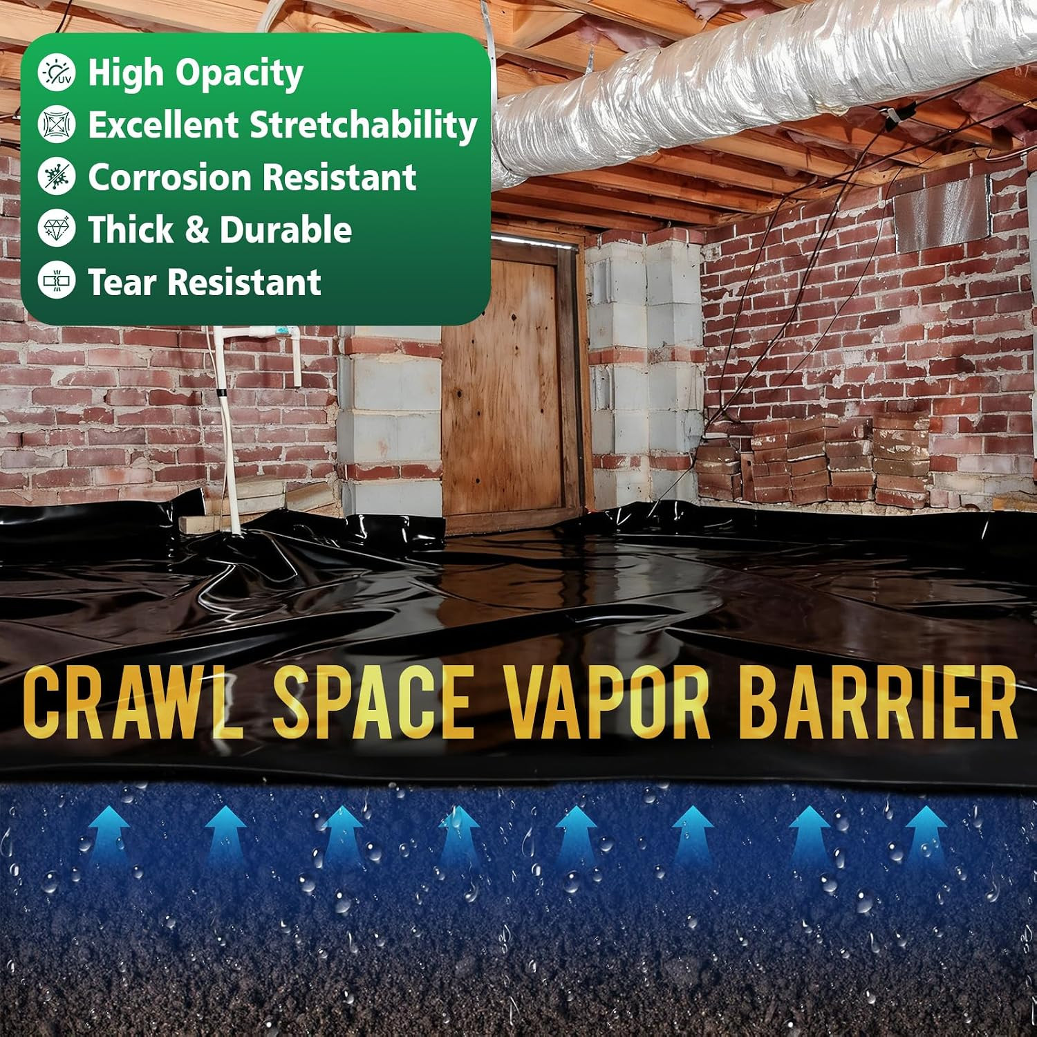 10Ft X 100Ft 10 Mil Black Plastic Sheeting Heavy Duty, LLDPE Vapor Barrier for C
