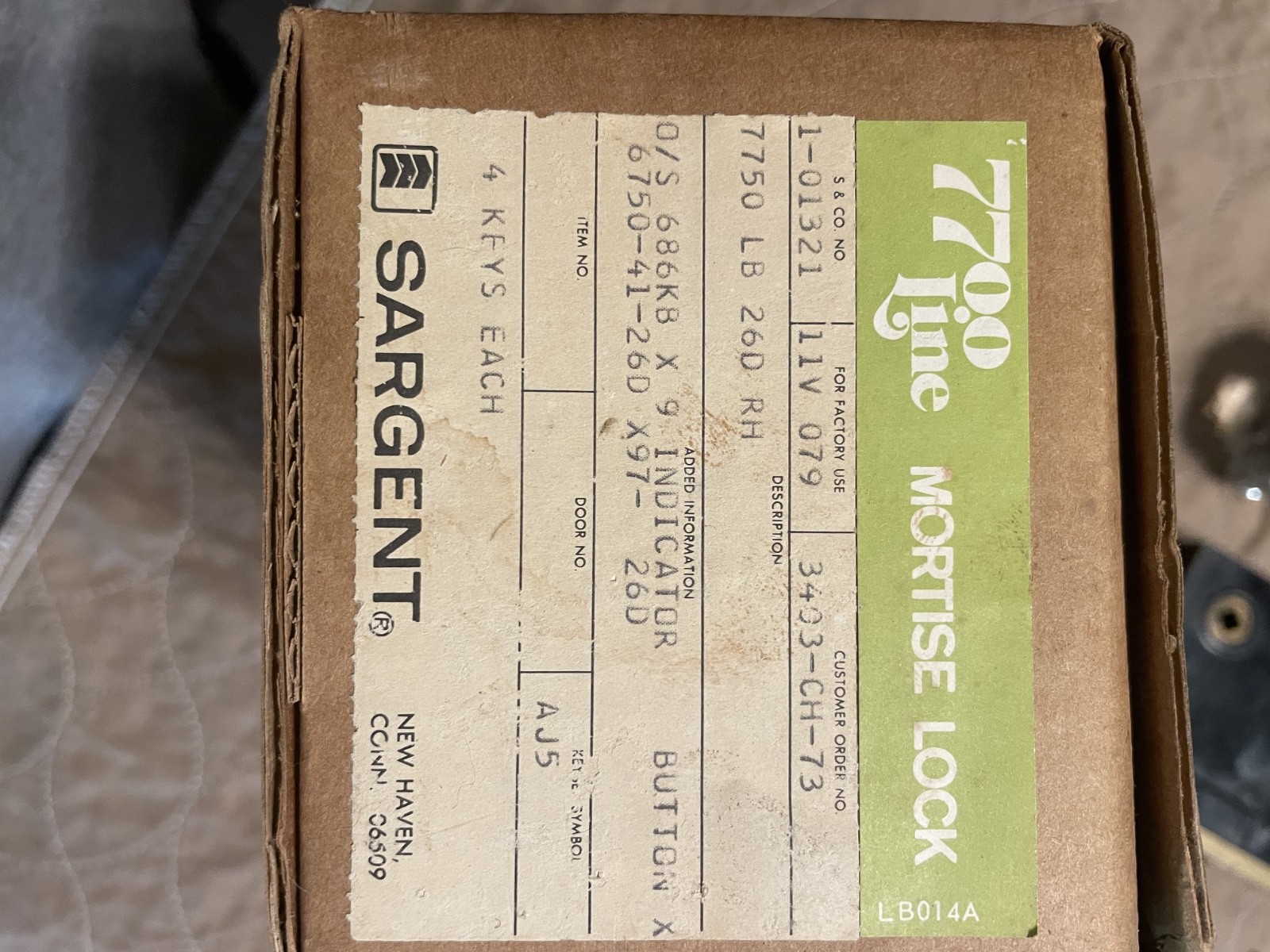 Sargent 7700 line Mortise lock 7750 LB 26D RH with 2 keys
