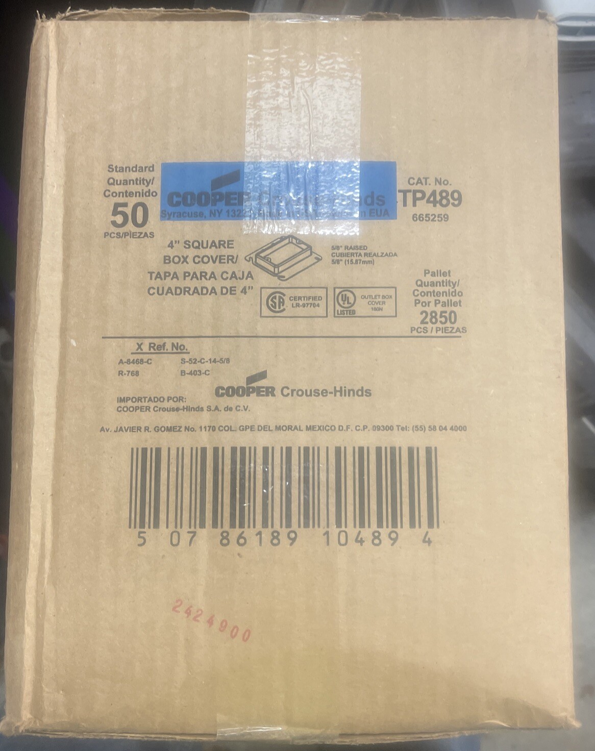 NEW- Cooper Crouse-Hinds 4″ Square Metal Box Cover 5/8” 50 Pack TP489 P-Ring