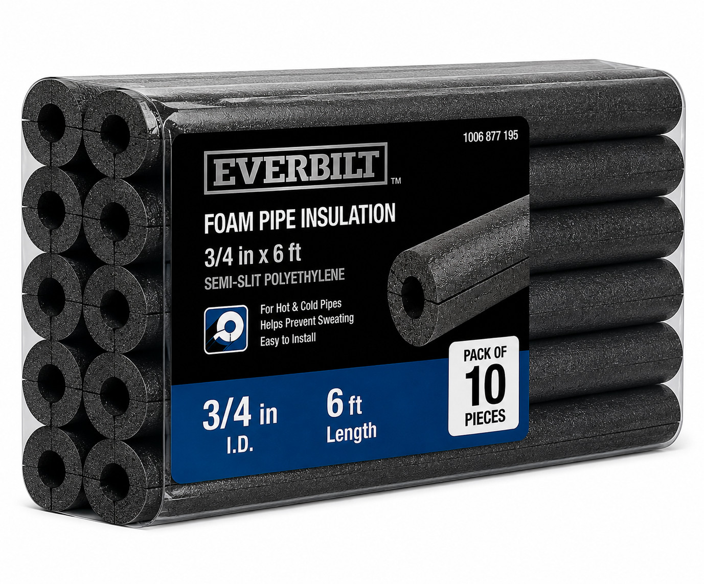 Everbilt 3/4 in. x 6. foam ft Semi-Slit Polyethylene Pipe Insulation pack of 10