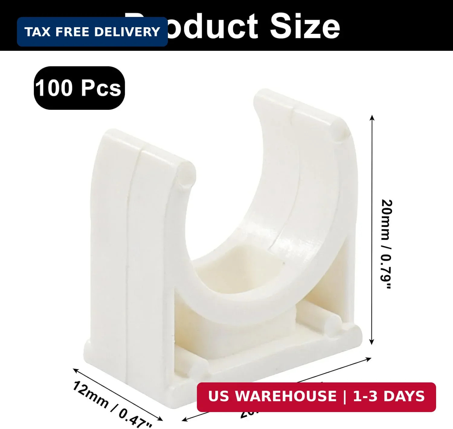 U-Shaped PVC Pipe Clamps, 100 Pcs White 16mm Clips for Water Pipes, TV