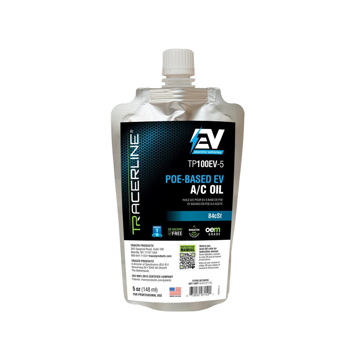 TP100EV-5Tracer Products 5 oz (148 ml) foil pouch with POE-Based A/C oil for ele