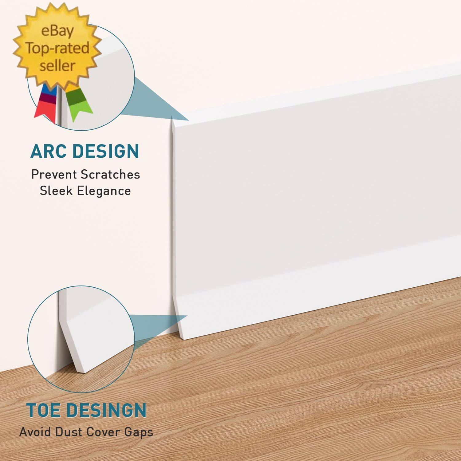 4″ x 20FT Flexible Baseboard Molding Trim Self Adhesive Vinyl Wall Base White