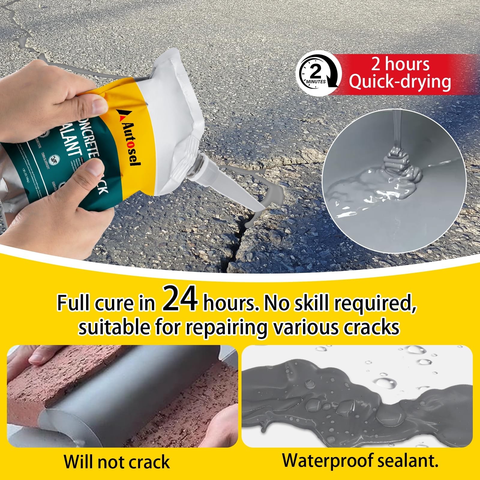 Concrete Crack Filler, Self-Leveling Cement Crack Filler, Fast-Drying Waterpr…