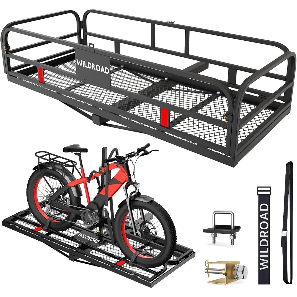 Wildroad Hitch-Mount Cargo Carrier (with Bike Rack) — Dimensions 60″ x 24″ x 14″