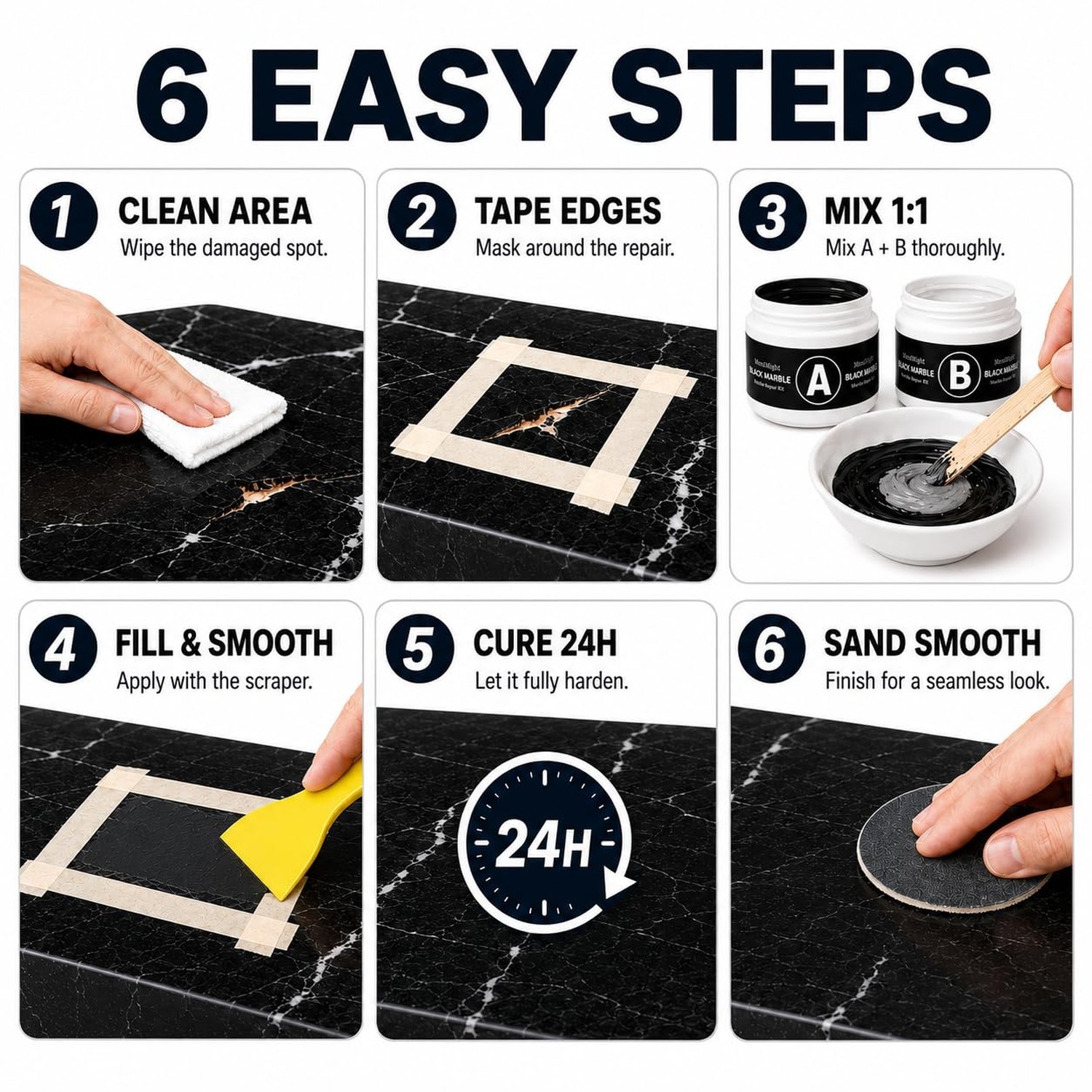Black Quartz Countertop Repair Kit, Professional Tile, Marble and Granite Rep…