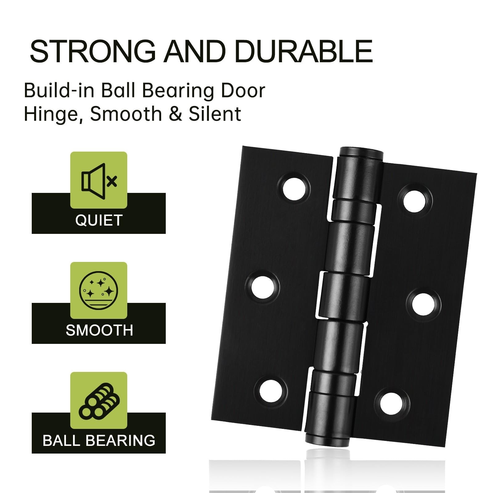 6-Pack Black Door Hinges, 3 Inch Heavy Duty Stainless Steel Hinge for Interio…
