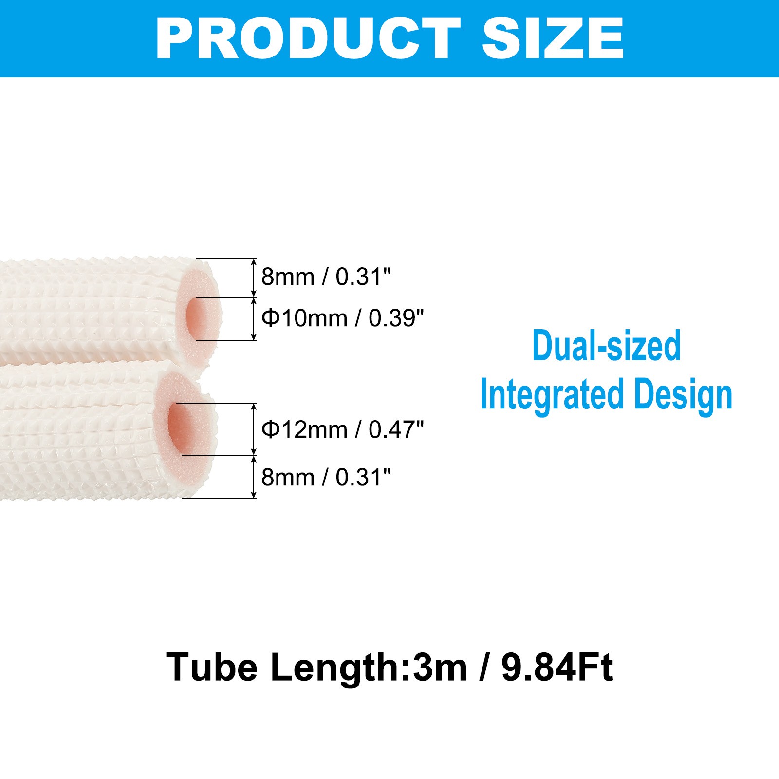 Pipe Insulation Foam Tube Heat Preservation for 1/4″ 3/8″ OD 9.84 Ft White/Pink