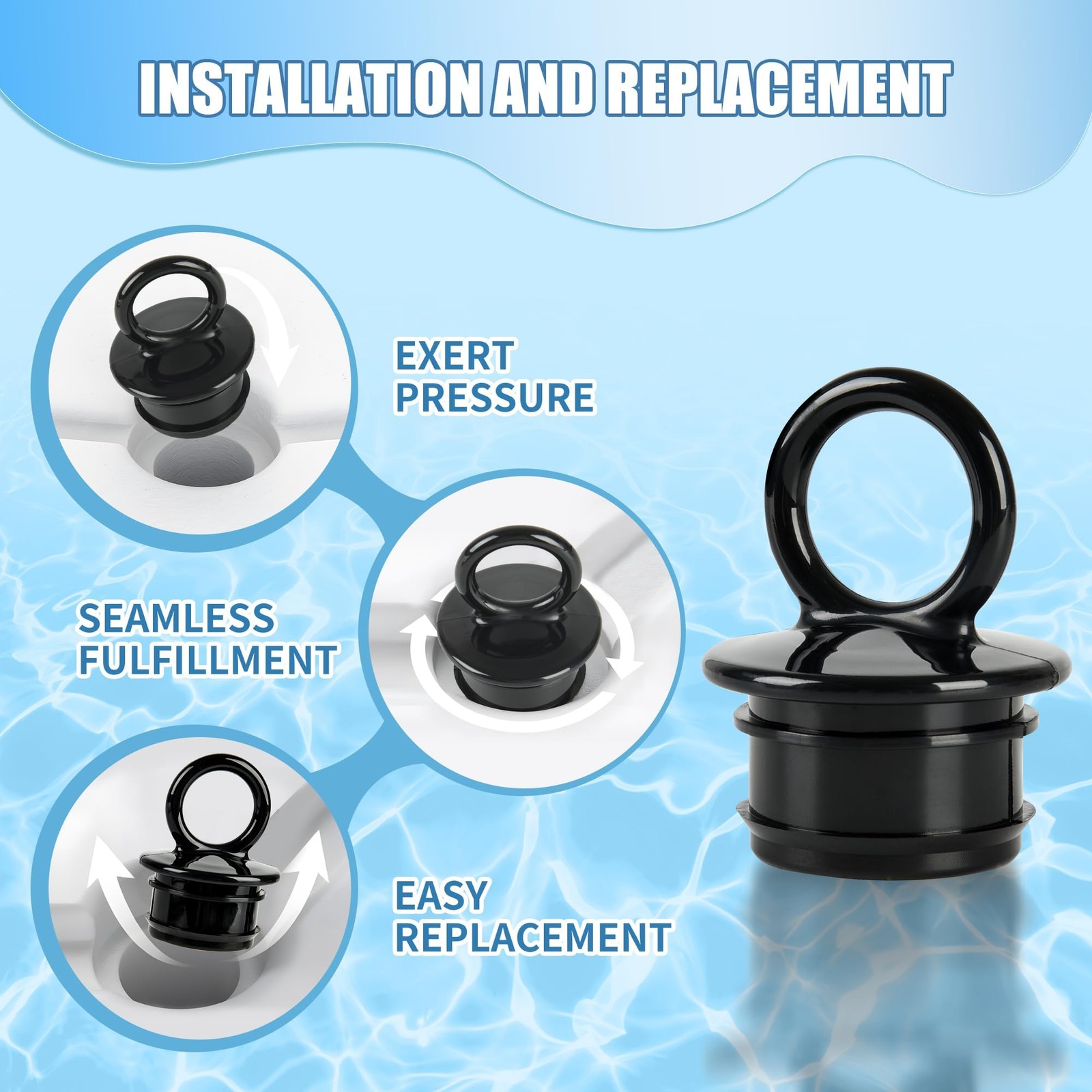 2 Pcs PVC Boat Drain Plug, 1 1/2″ Livewell Plugs for Thru Hull Black
