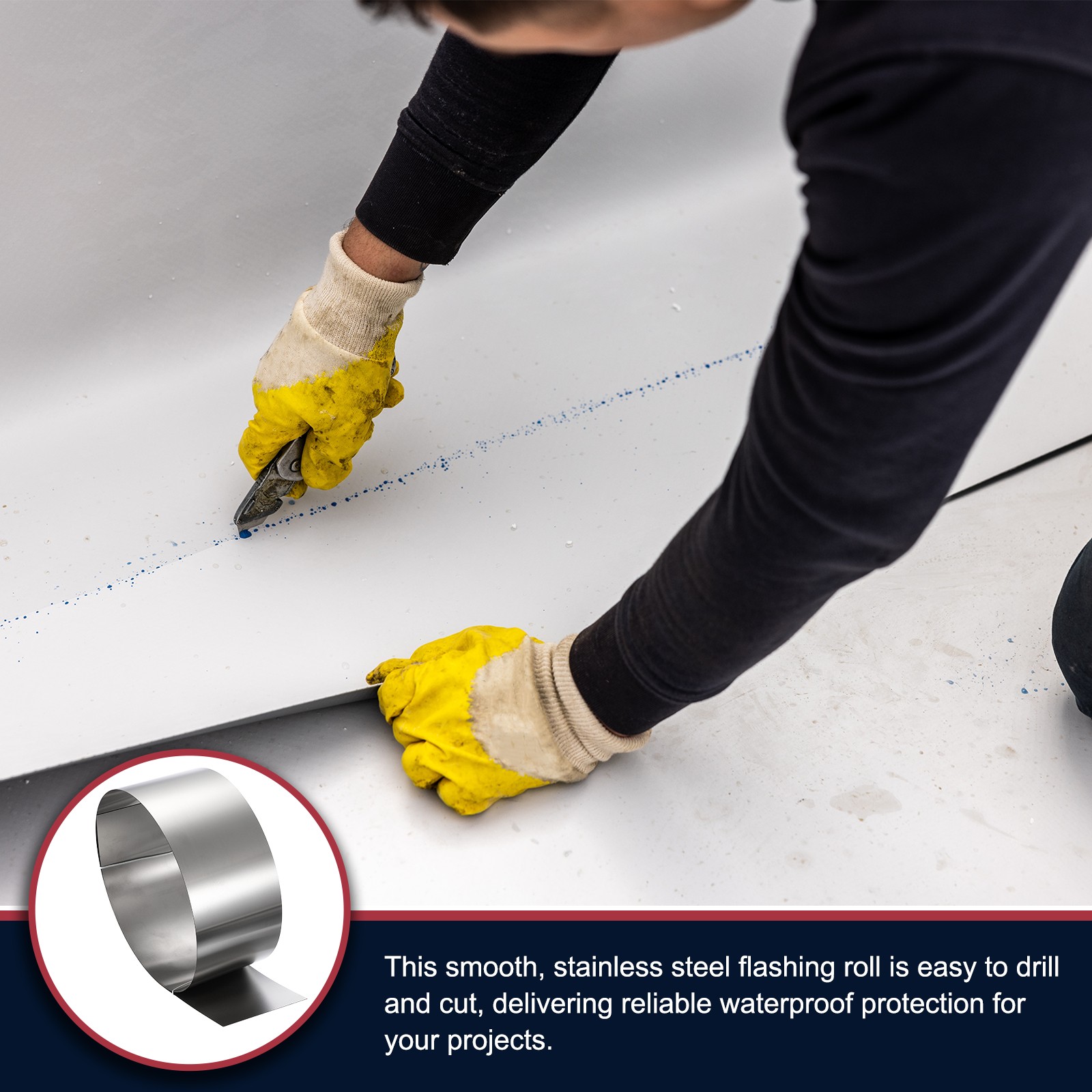 3.9in x 3.3ft Stainless Steel Flashing Roll, 0.6mm Metal Roof Panels
