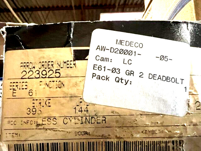 MEDECO ARROW E61 -US3 SINGLE CYL DEADBOLT L/CYLINDER US3 2 3/4″ BACKSET GRD2