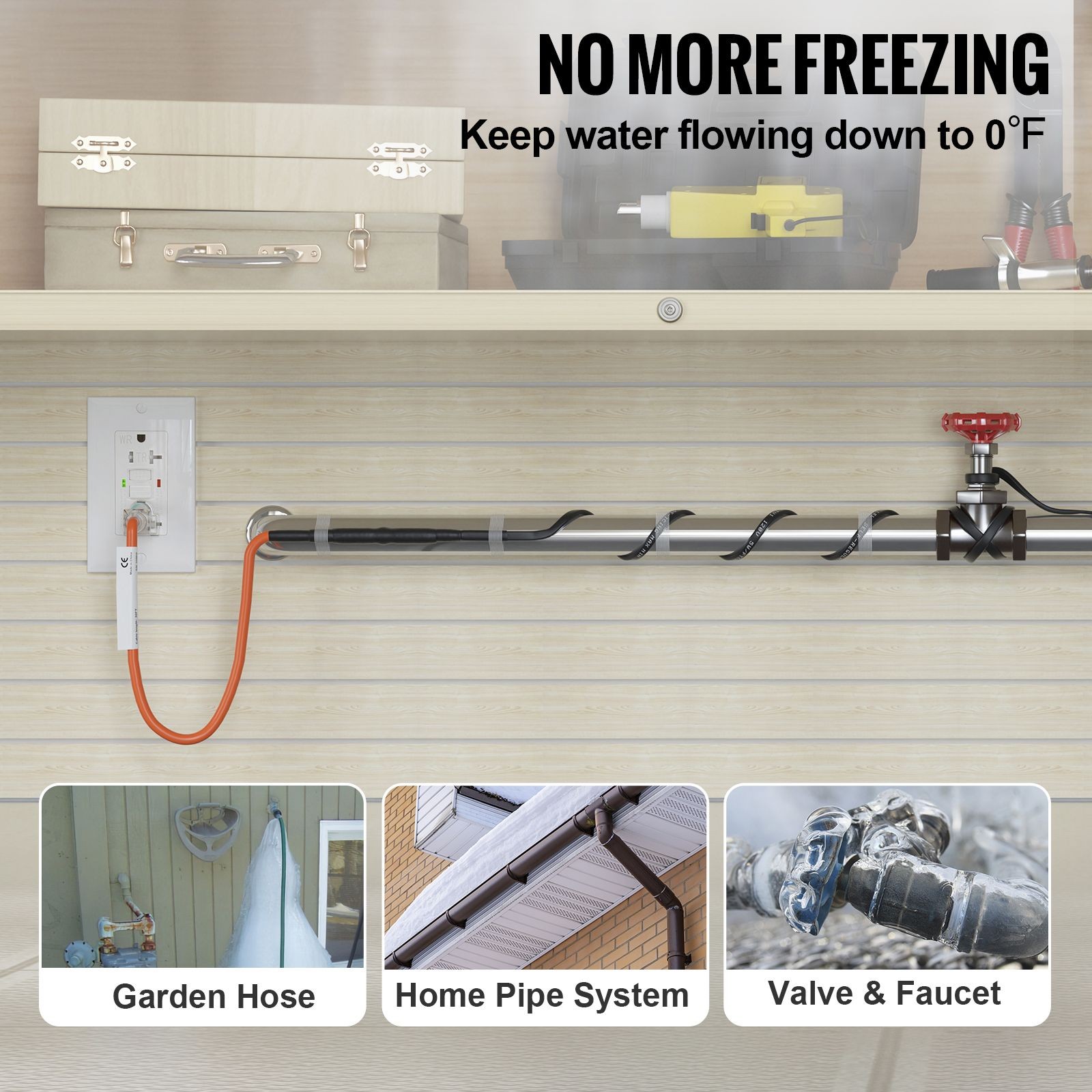 6 – Foot Self – Regulating Pipe Heating Cable, 5W/ ft, 120V Freeze Protection