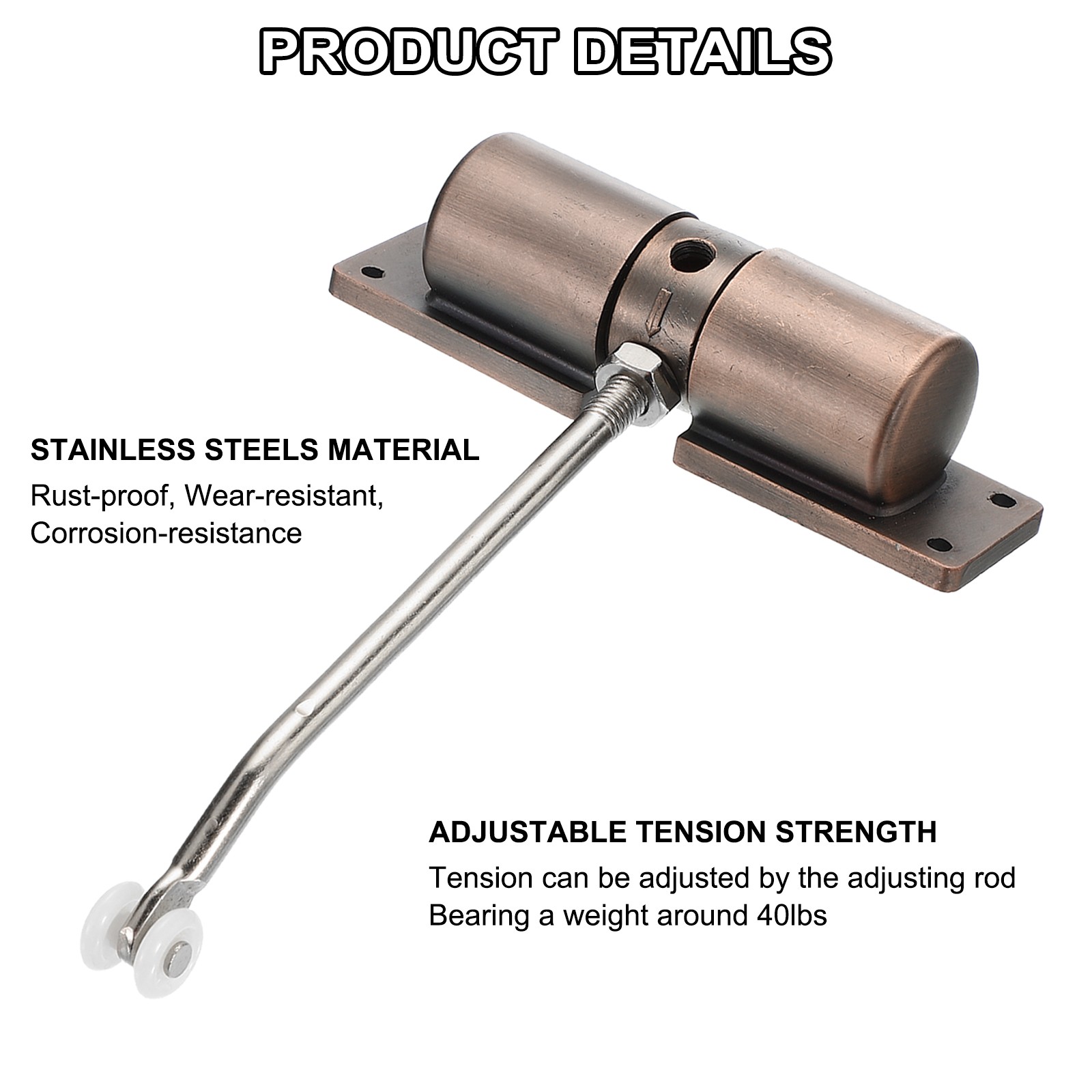 Automatic Spring Door Closer 40 Lbs Self-Closing Door Hinge Safety (Red Bronze)