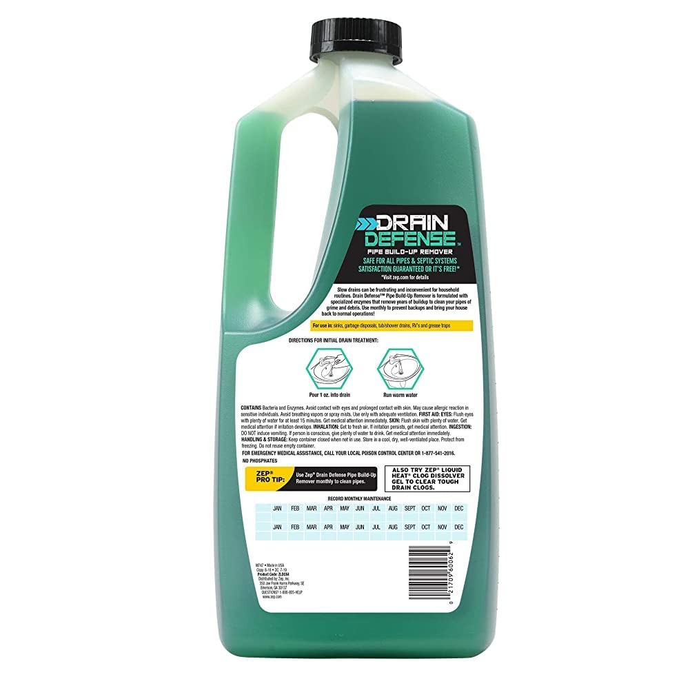 Zep Drain Defense Pipe Build-Up Remover – 64 Ounces – 64 oz., No Color
