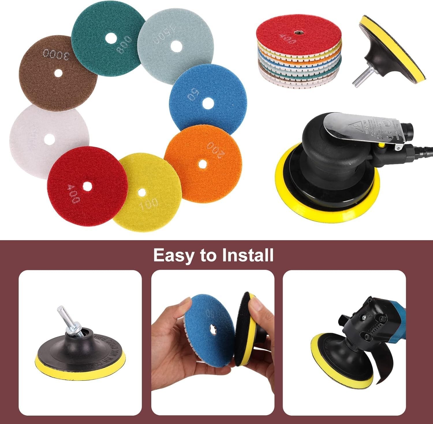 Marble Polishing Kit, 4-Inch Diamond Polishing Pads, 12 Pieces Wet/Dry Granite S
