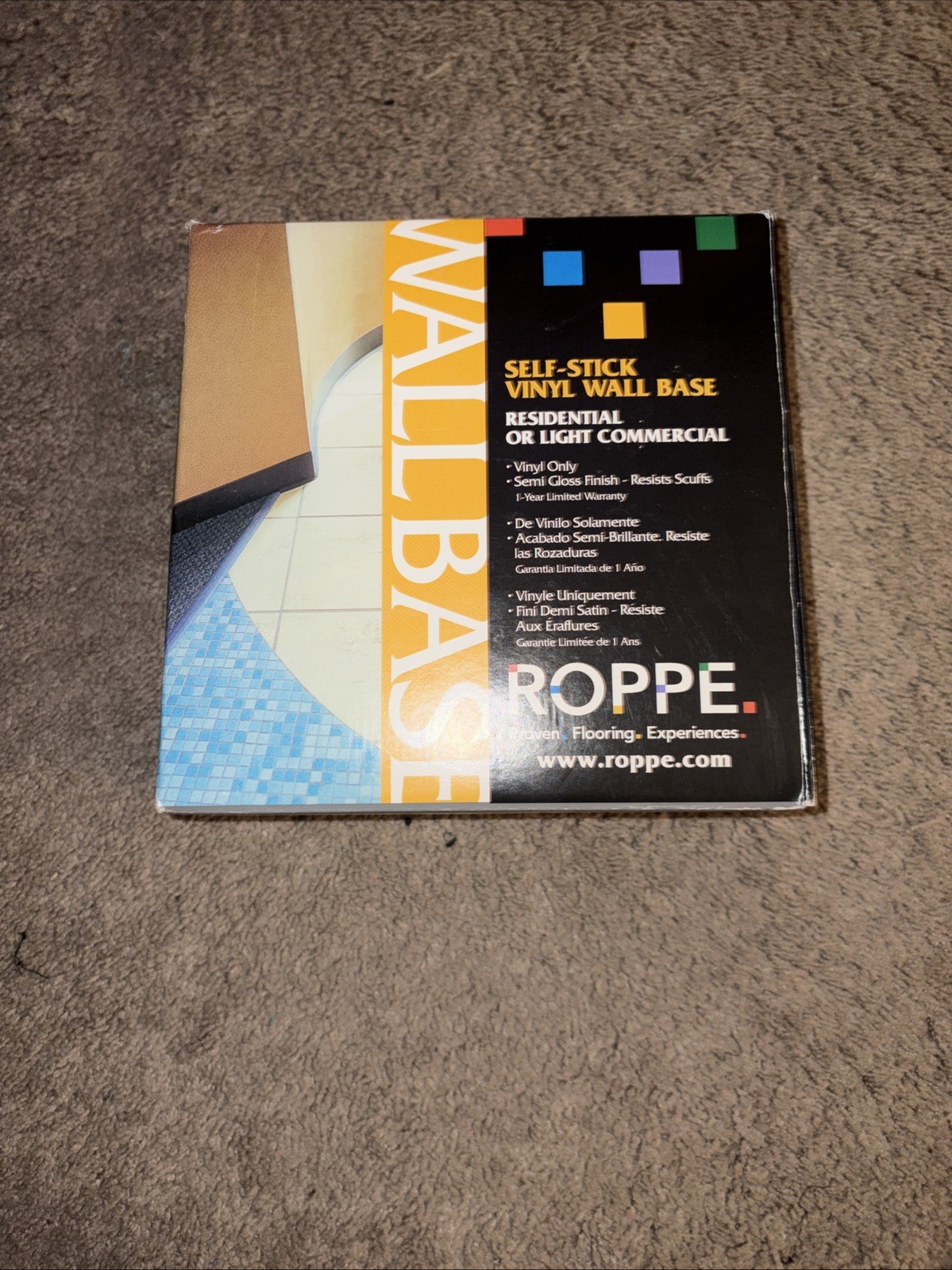 NEW 4in x 20ft ROPPE Wall Base Self Stick Vinyl Base Molding Black HC40C51S100