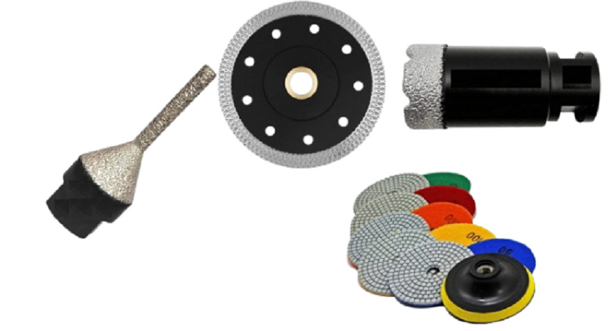 Diamond Countertop Installer Kit Core Drill Finger Bit Mesh Blade Polish Pads