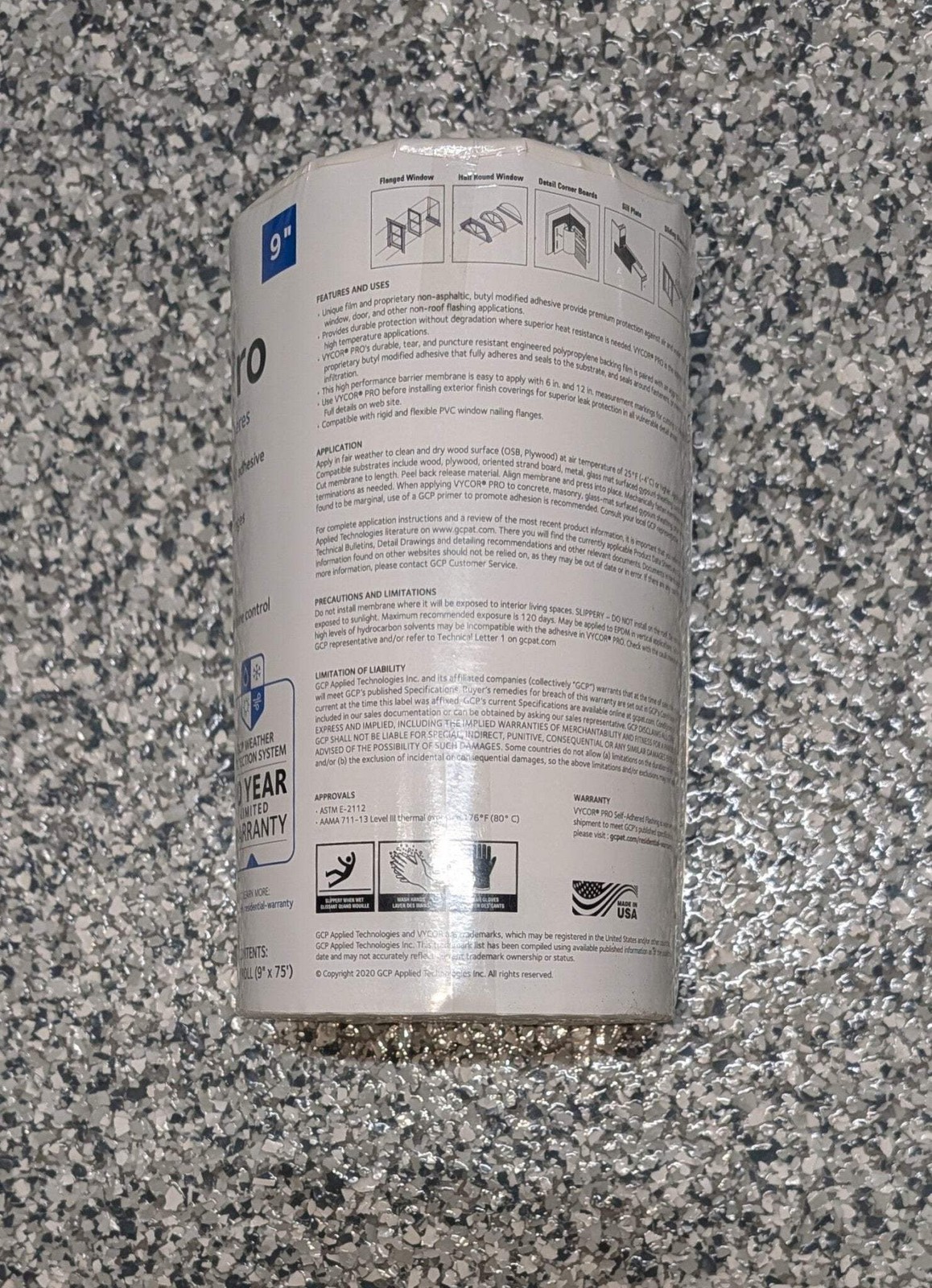 Grace Vycor Pro 9 in. x 75 ft. Roll Fully-Adhered Window Door Flashing Tape NEW