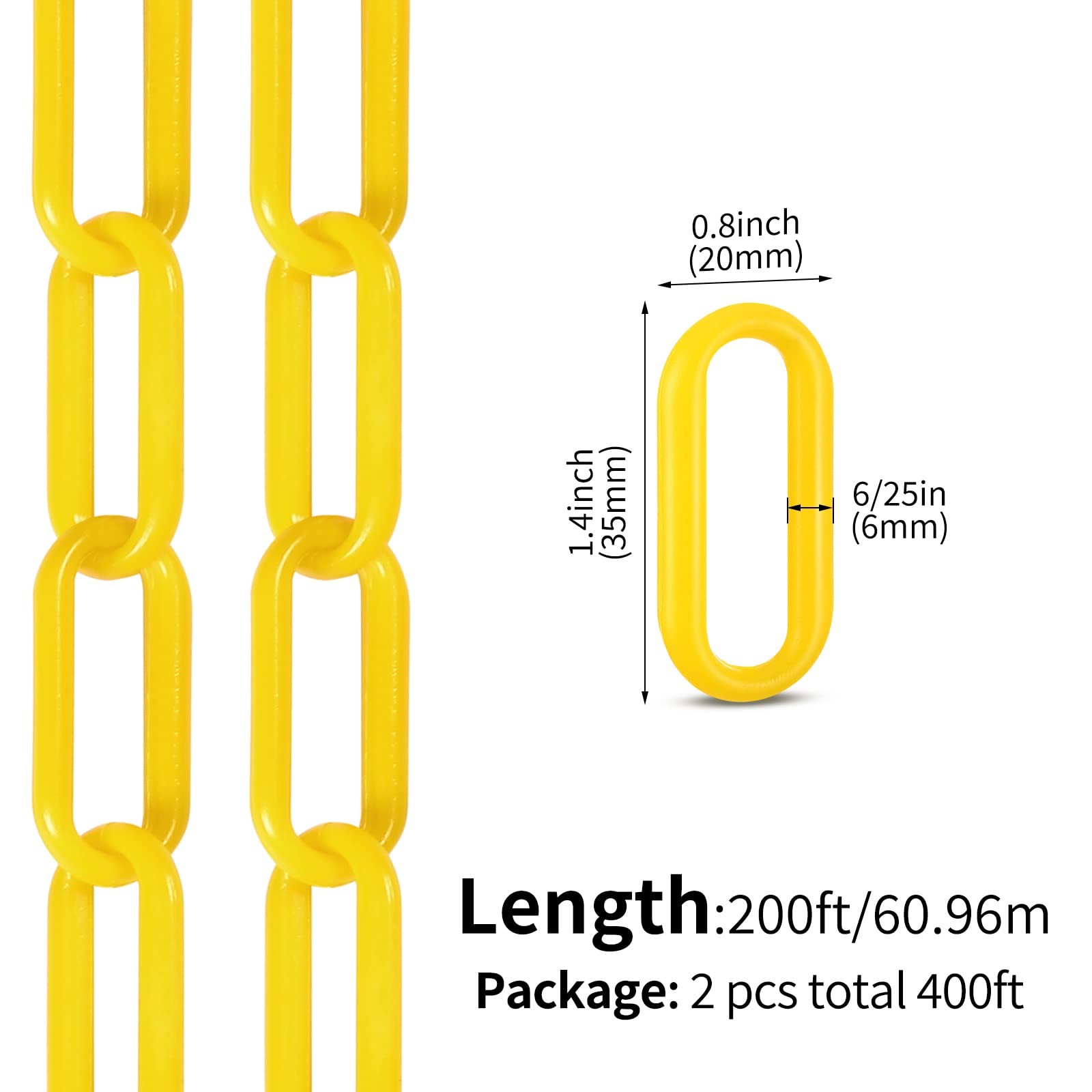 Vicenpal 200ft Yellow Plastic Chain Links, Safety 200ft,