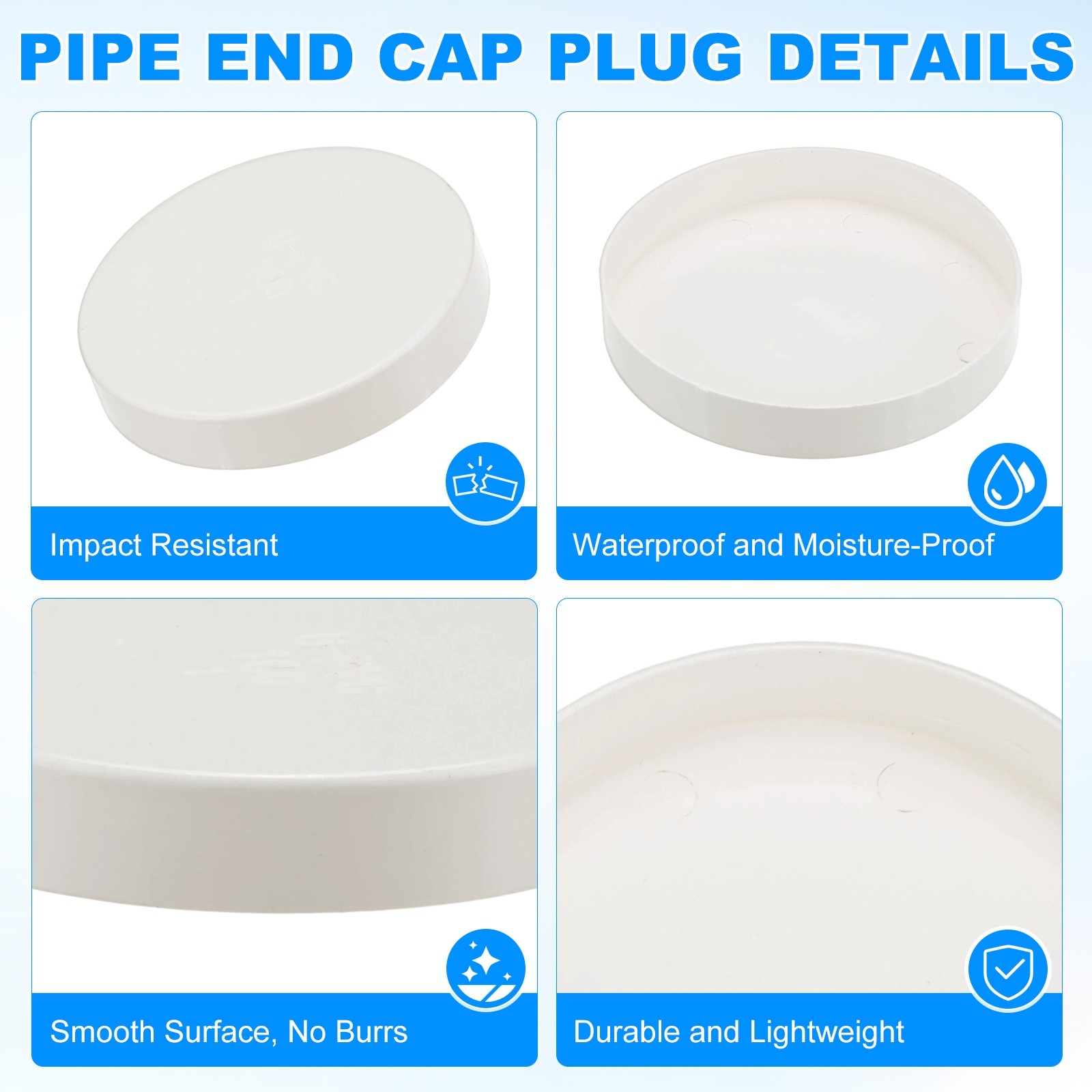 10-Pack PVC Pipe End Cap Plug, 4 Inch PVC Plug Coupling Pipe Fitting Socket