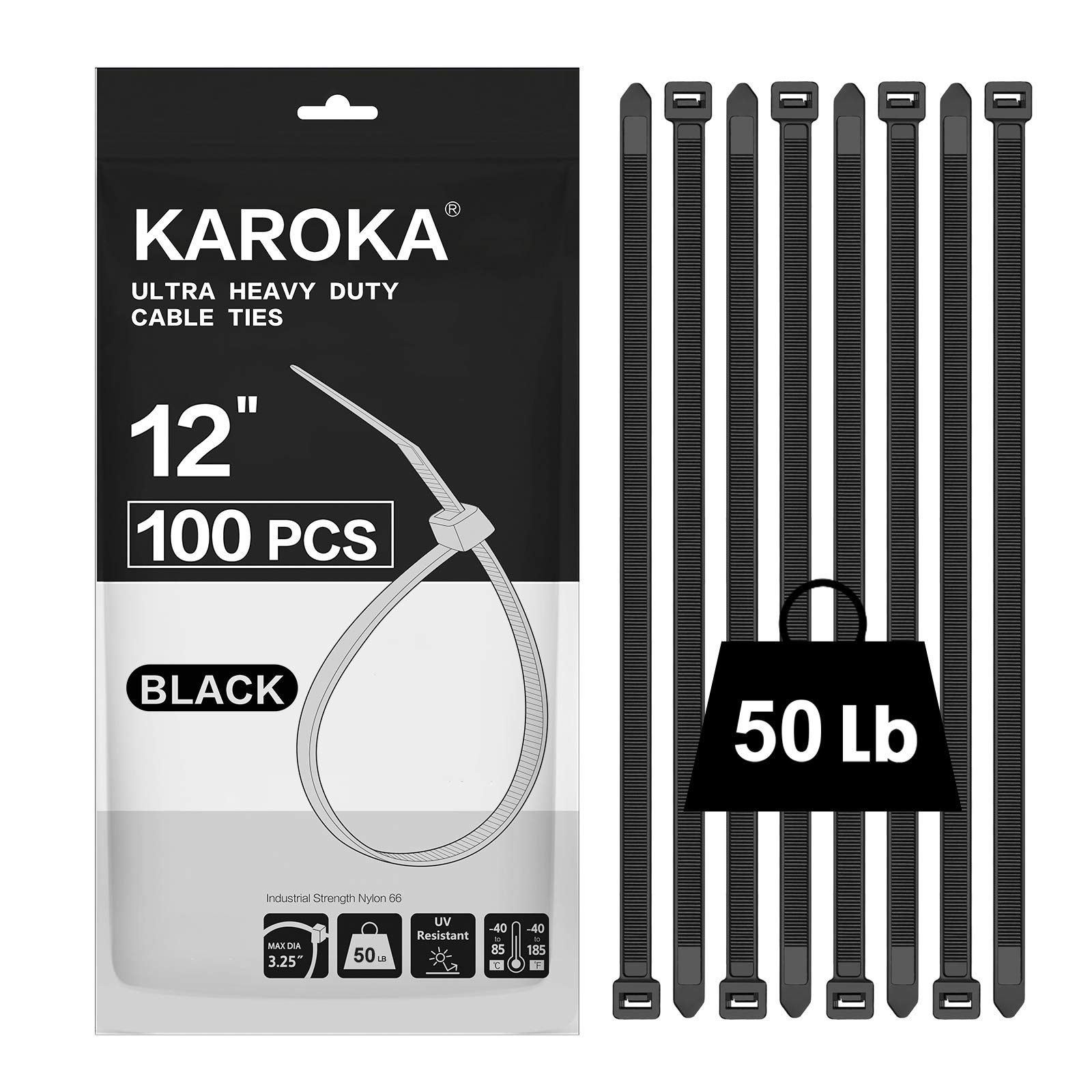 Zip Ties 12 inch (100 Pack), Black, 50 lb, UV Resistant Cable Ties for indoor…