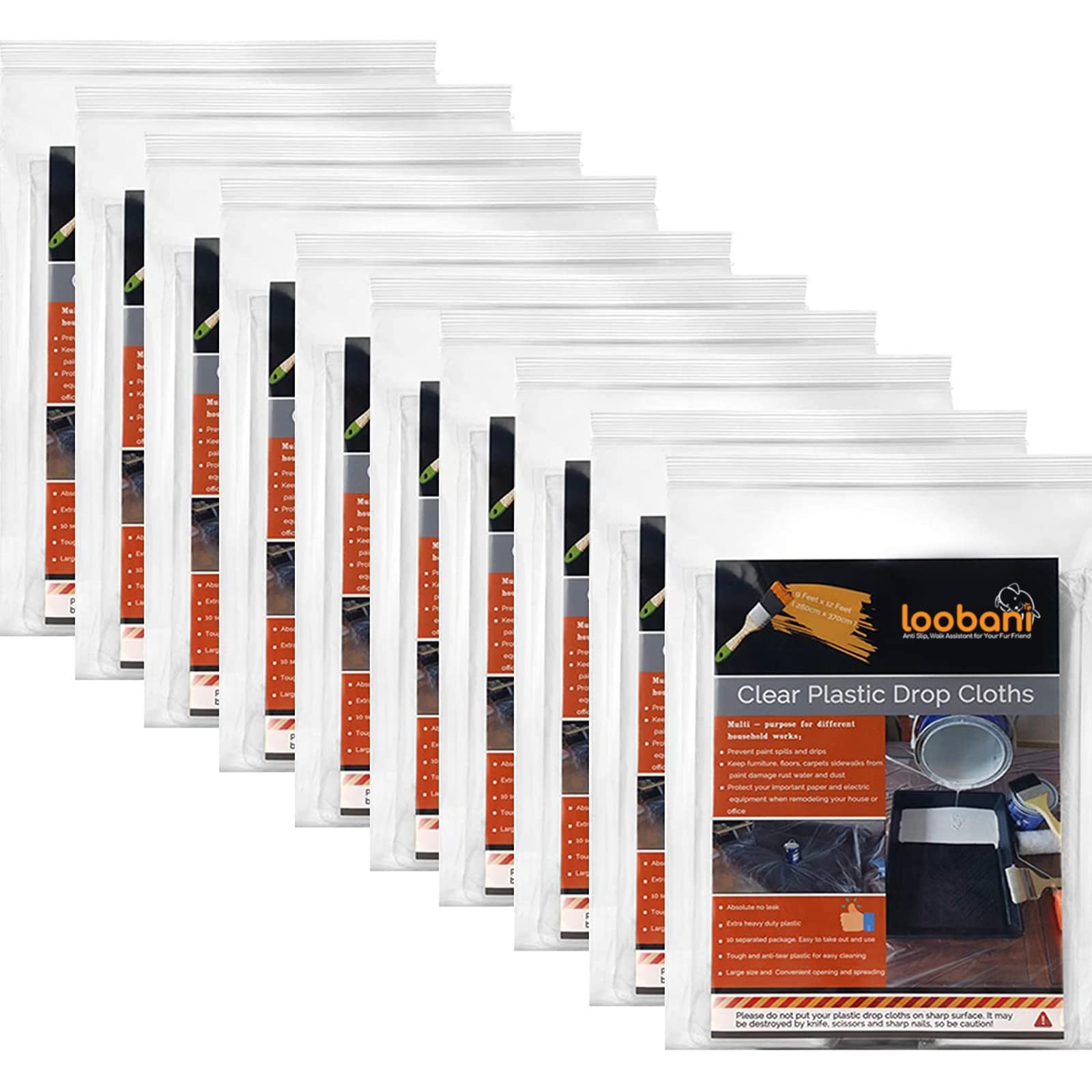 Loobani 10 Piece Painter Plastic Drop Cloths Sheetwaterproof Anti-Dust