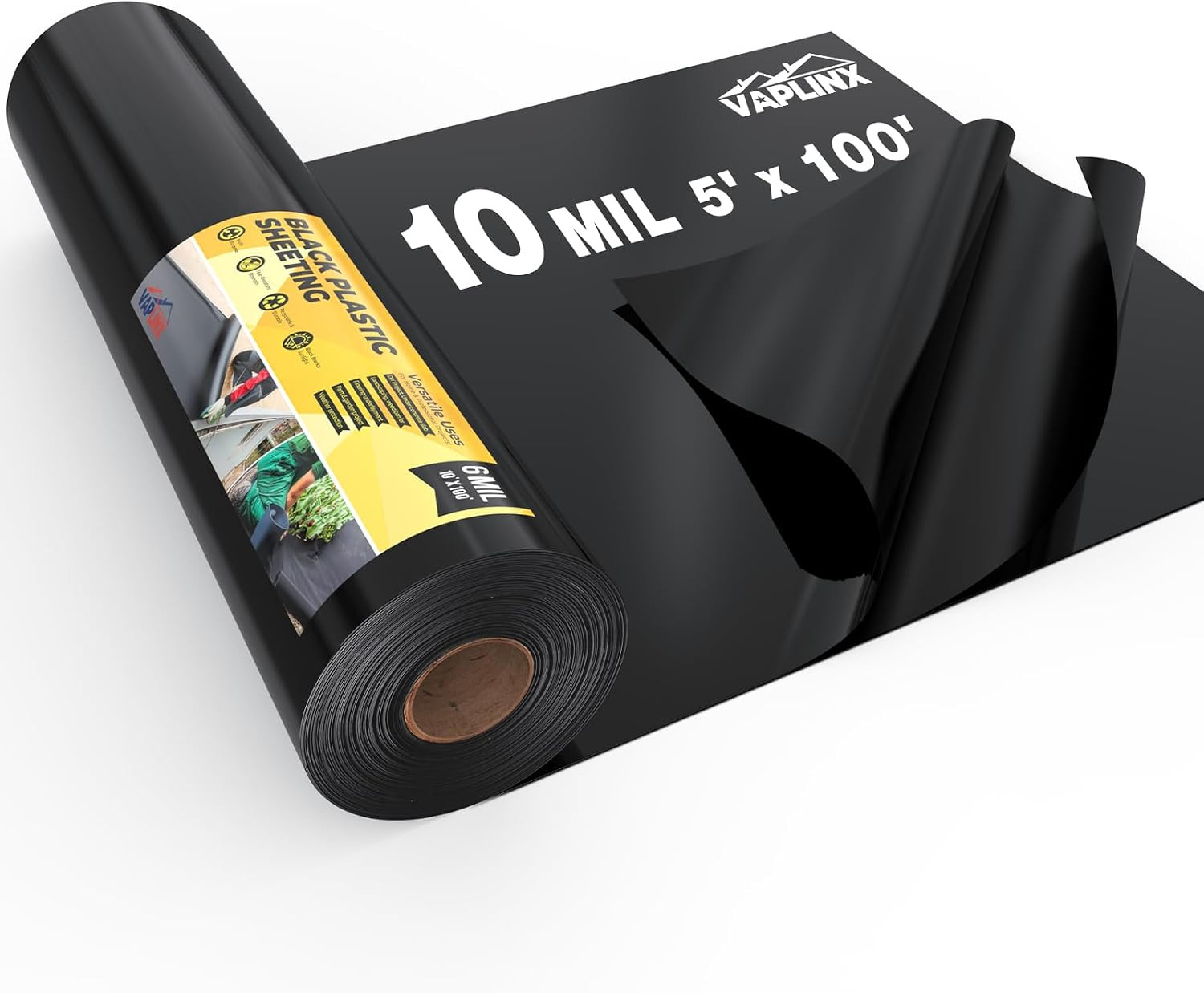 10 Mil Black Plastic Sheeting 5X100 FT – Heavy Duty Polyethylene Plastic Rolls f