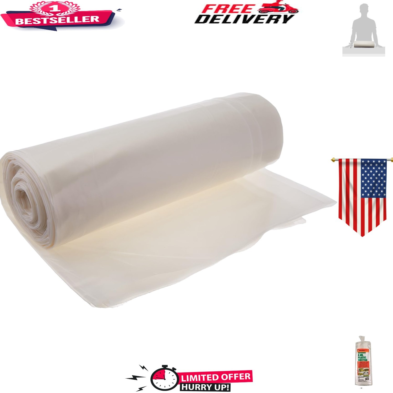 Durable 10′ x 25′ x 6 mil. Waterproof Polyethylene Sheeting for Multiple Uses
