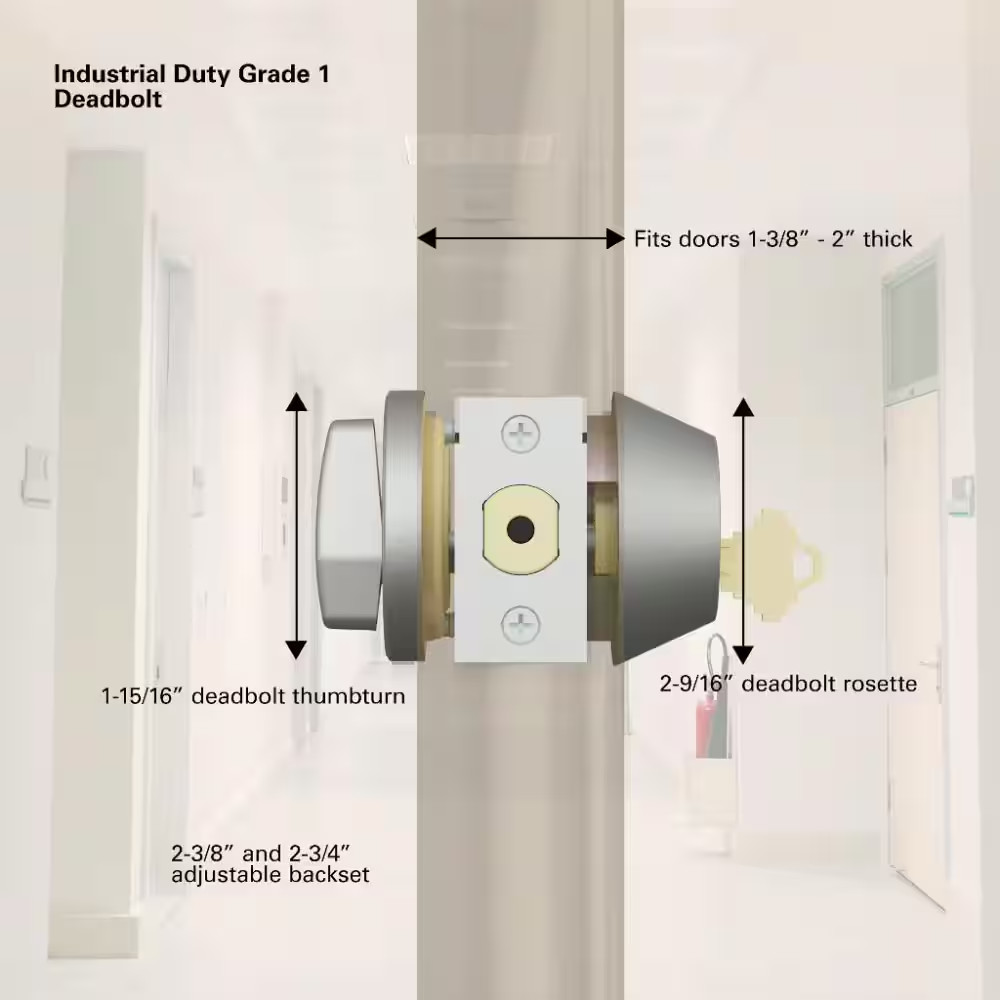 Industrial Duty Commercial Single Cylinder Deadbolt, UL 3-Hour Fire ANSI Grade 1