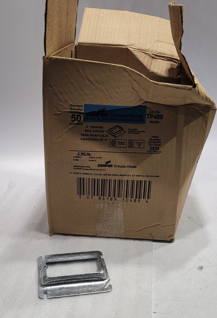 Cooper Crouse-Hinds 4″ Square Box Cover 5/8″ Raised 50 ea. Cat. No. TP489 New
