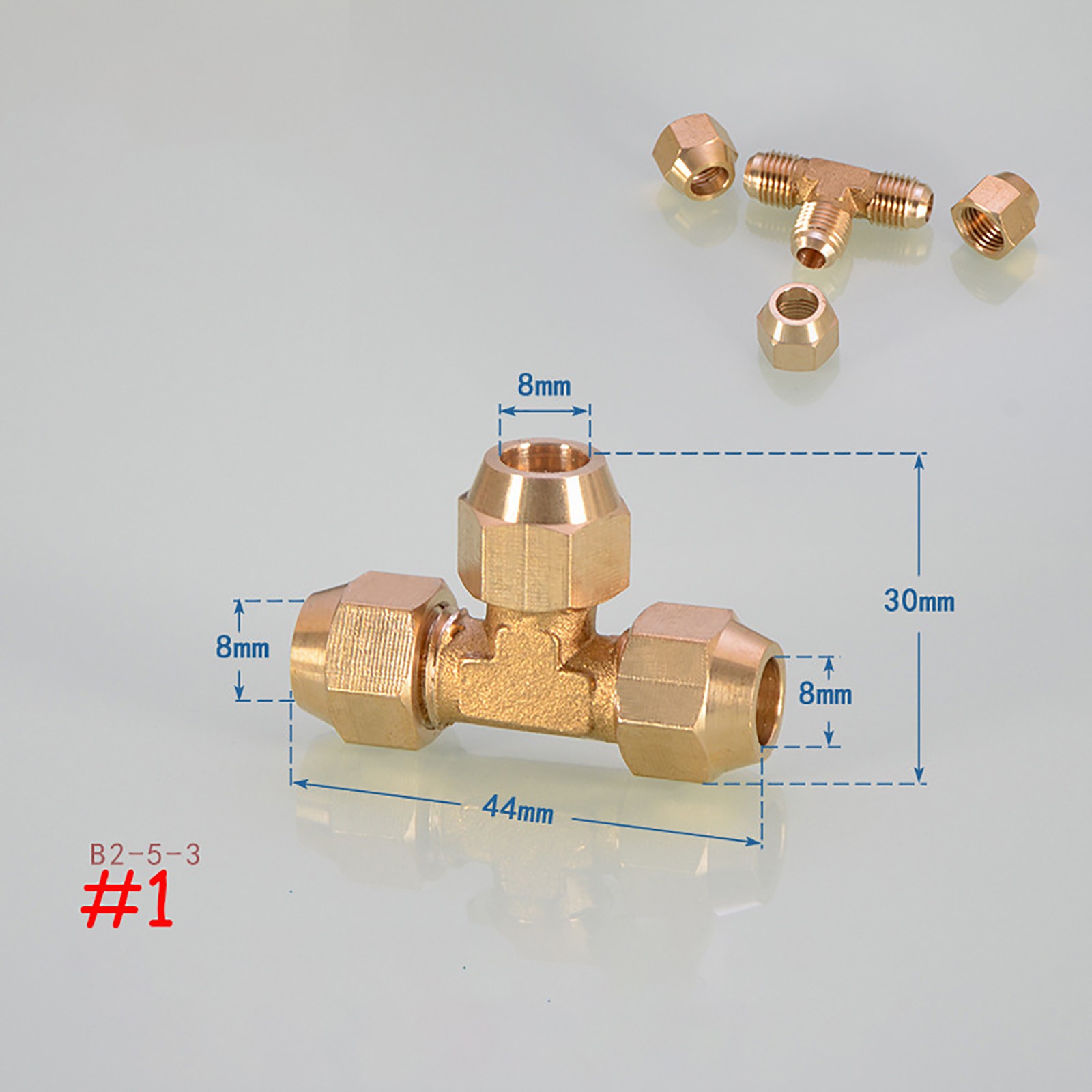 Flare 8mm /10mm Tee Brass Fitting for Air Conditioning Cold Copper Tube Fittings