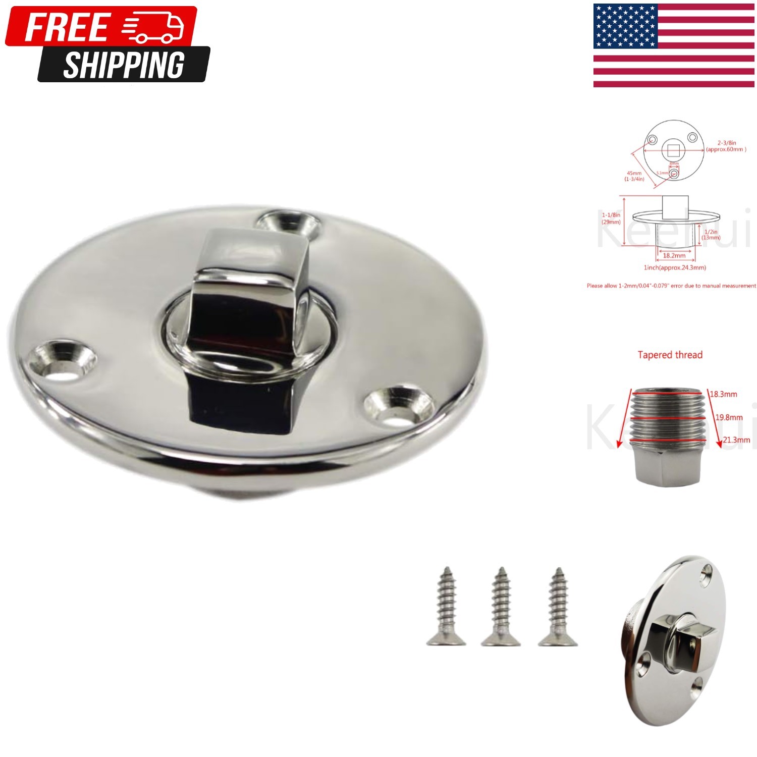 Garboard Boat Drain Plug Kit for 1 Inch Hole Marine 316 Stainless Silver