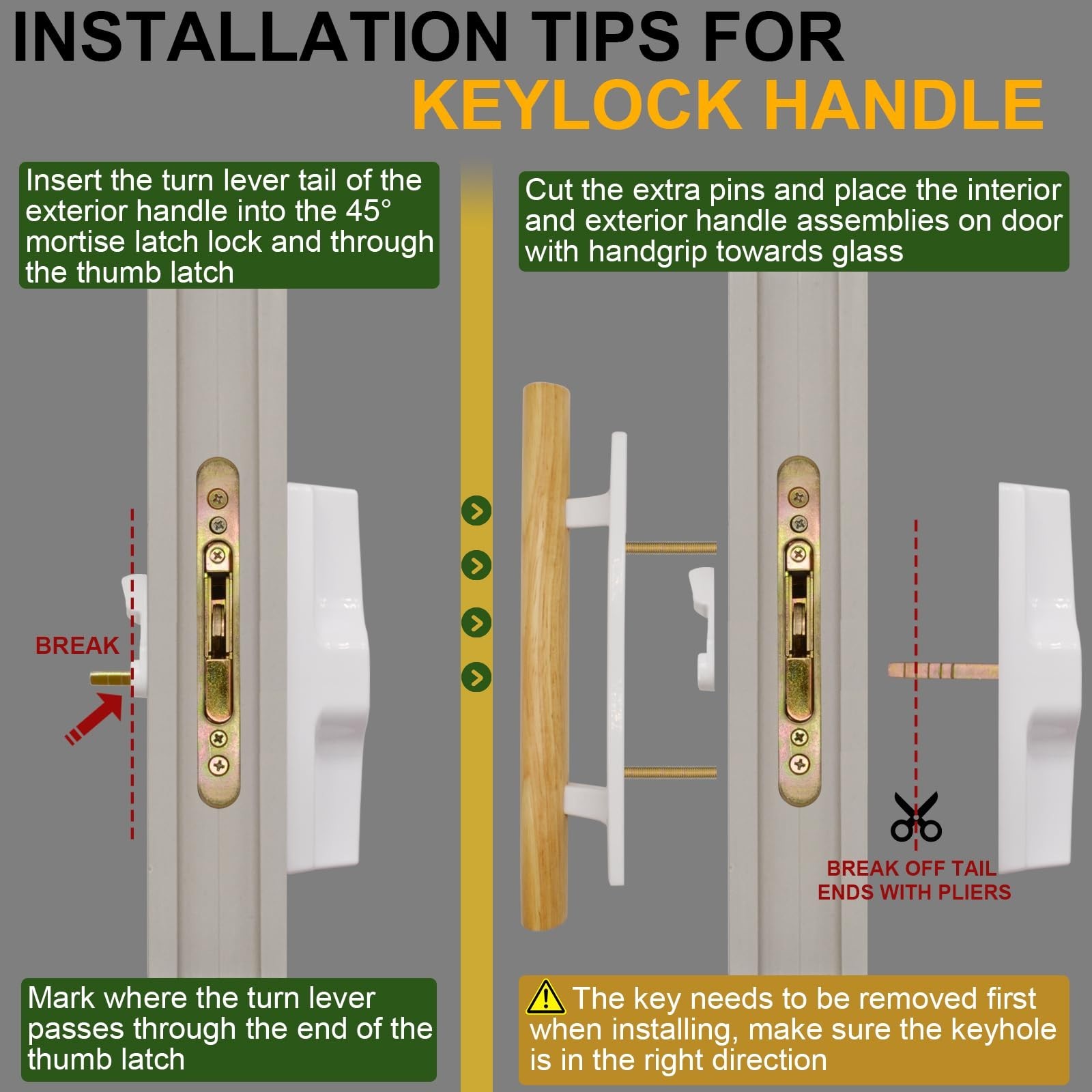 Sliding Glass Patio Door Handle Set with Key Cylinder and Mortise Lock 45°
