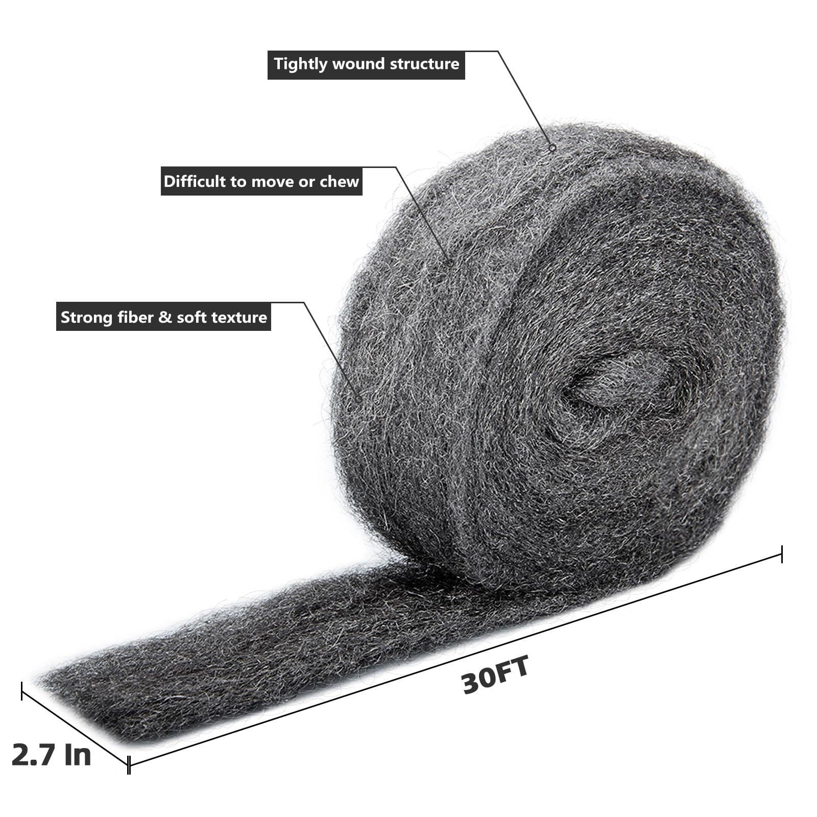 30Ft(10oz) Steel Wool Roll, Coarse Wire Fabric for Pest Control, 30FT