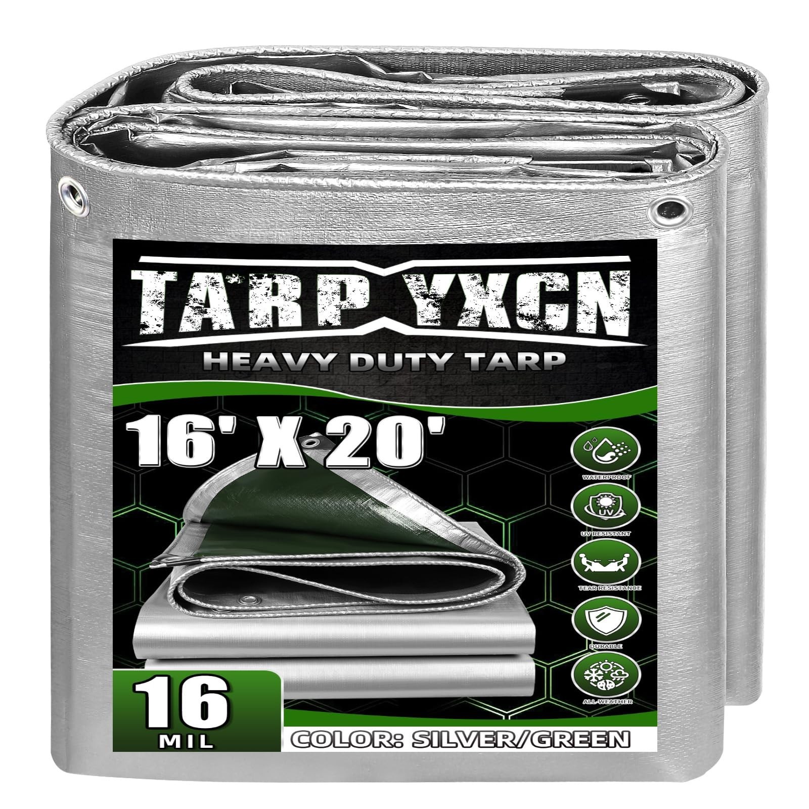 Extra Heavy Duty Tarp 16×20 Ft, 16 Mil Thick Waterproof Poly Tarps Cover UV R…