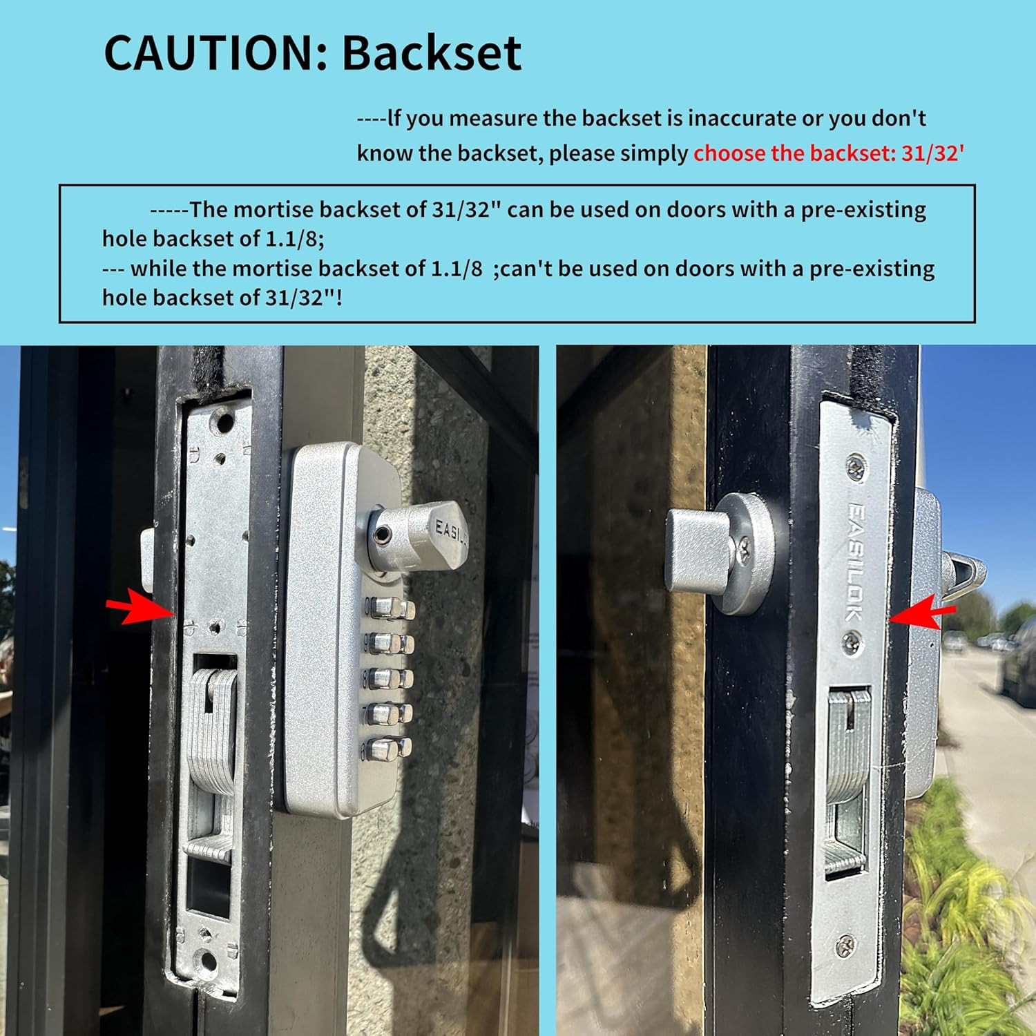 EASILOK Keyless Mechanical Storefront Lock Black Hook Bolt 1-1/8″ Backset