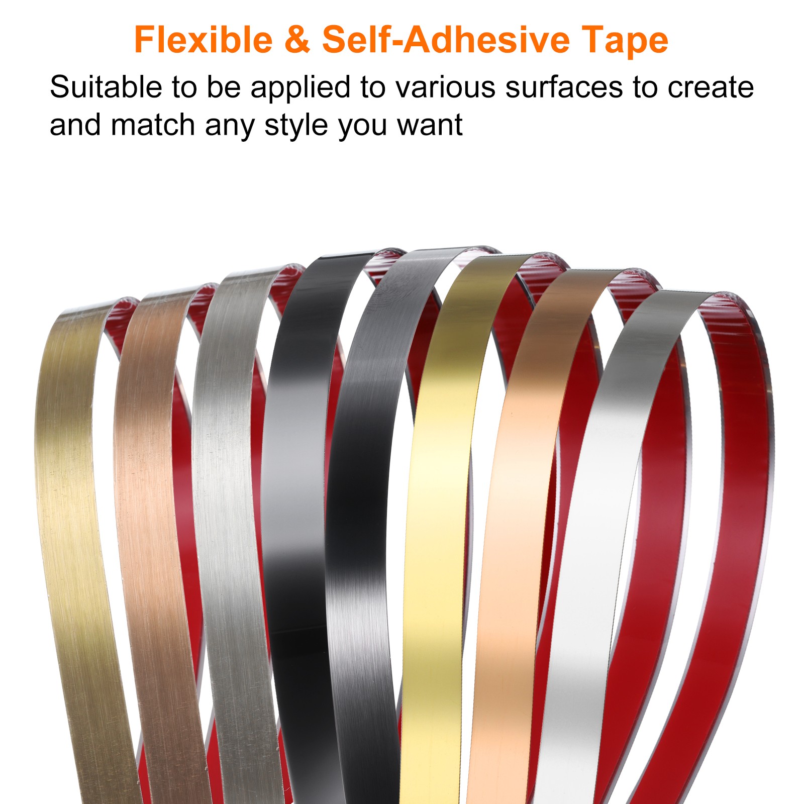 9.8ft x 1.97″ Wall Trim Self Adhesive Stainless Steel Mirror Finish Trim, Golden