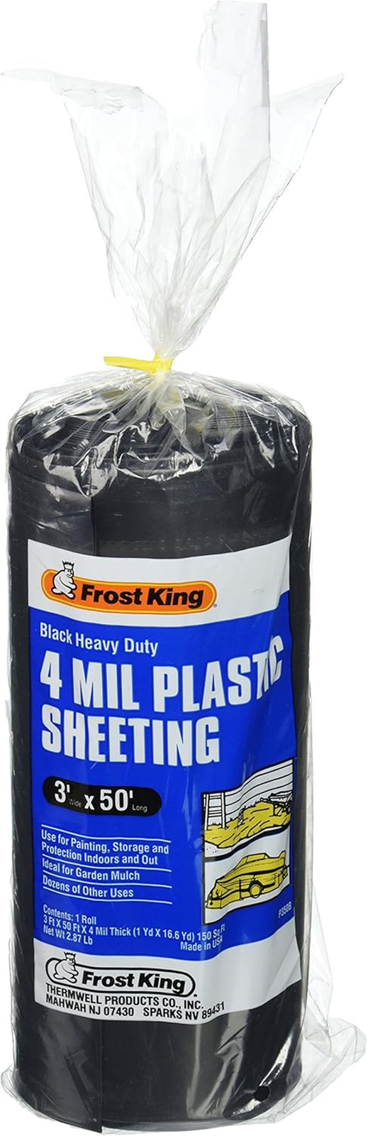 Frost King 350B Polyethylene Sheeting, 3′ X 50′ X 4 Mil, Black