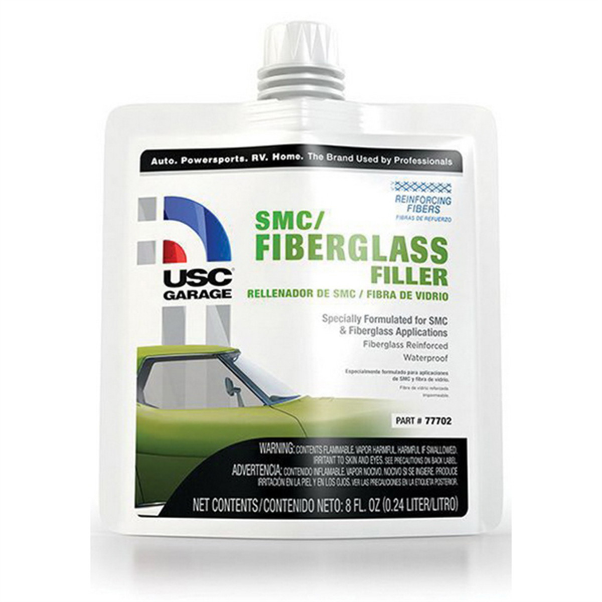 US Chemical 77702 SMC/Fiberglass Filler, 8 oz Pouch, Gray-Green, Liquid USC.777