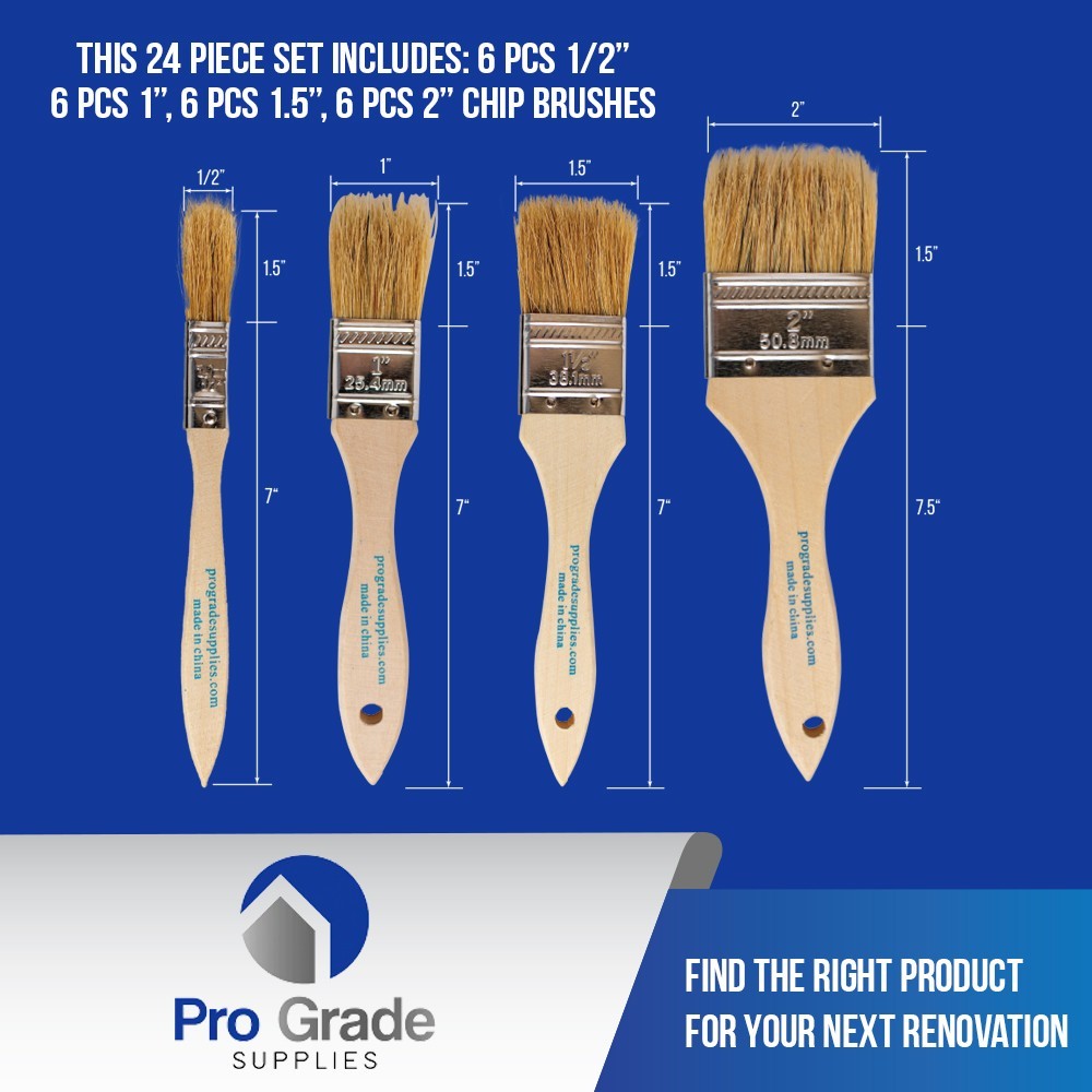 Pro Grade – Chip Brush – Paint Brush Set – 24 Pack – Natural China Bristle