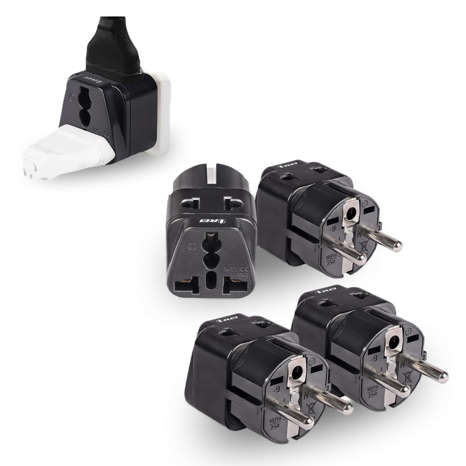 OREI European Adapter Plug, Travel 4 Pack, Type E/F – Germany/France (Schuko)