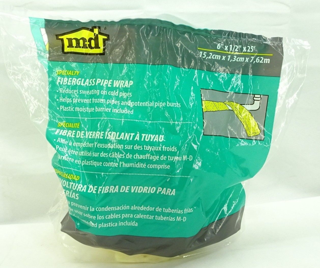 Fiberglass Pipe Wrap by M-D 6″ x 1/2″ x 25′ TF
