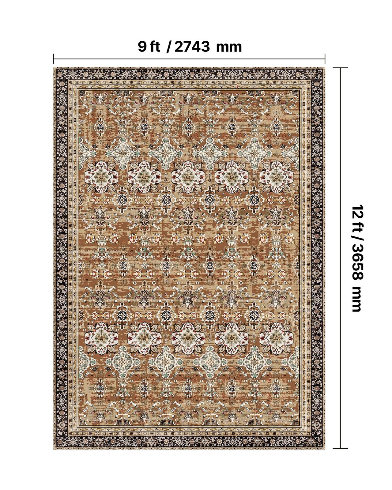 Area Rug,9 x 12 ft Large Washable Rug,Non-Slip and Tear-Resistant Soft Carpet,Pe