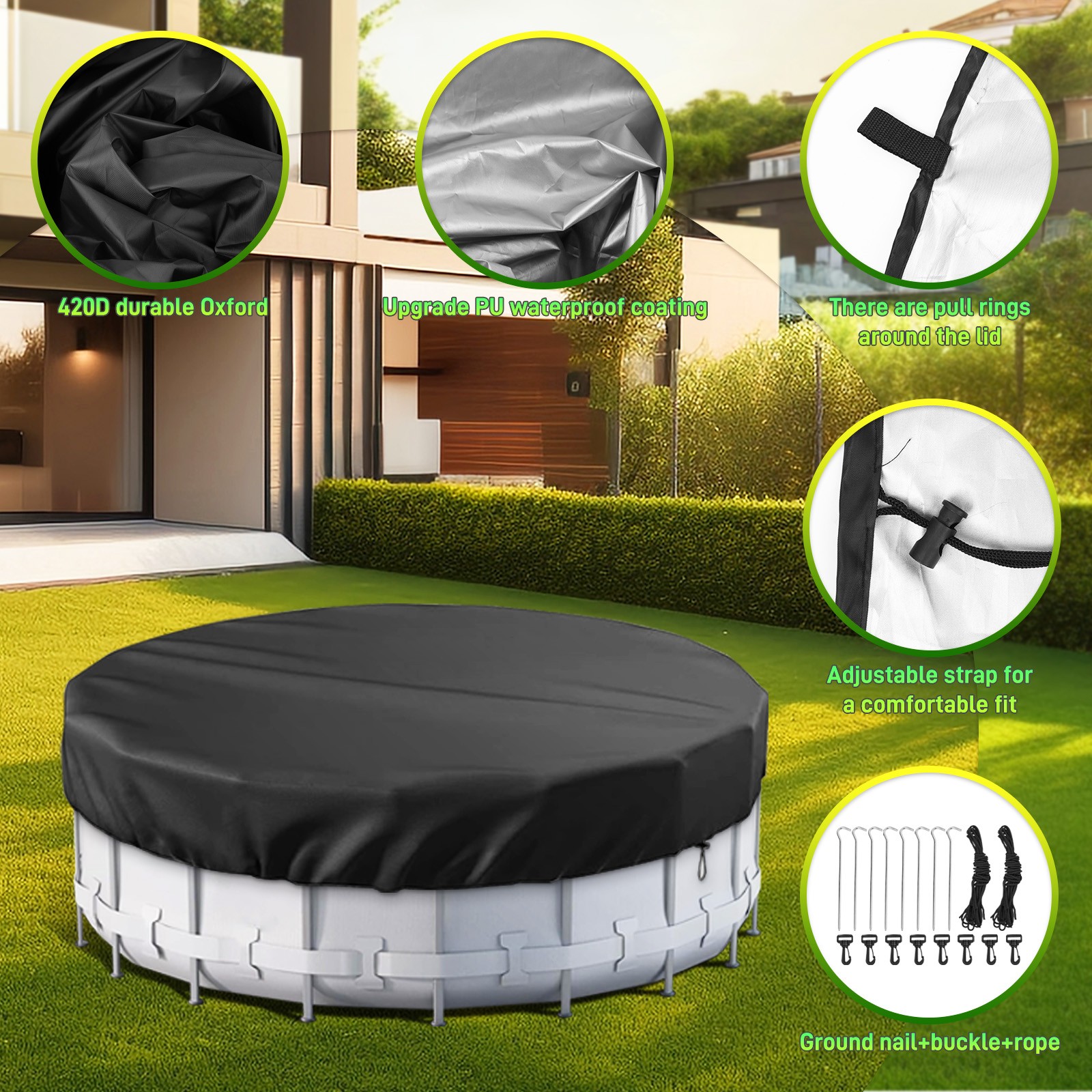 Circular Pool Cover Accessories For Household Outdoor Ground Pool 21Ft Diameter