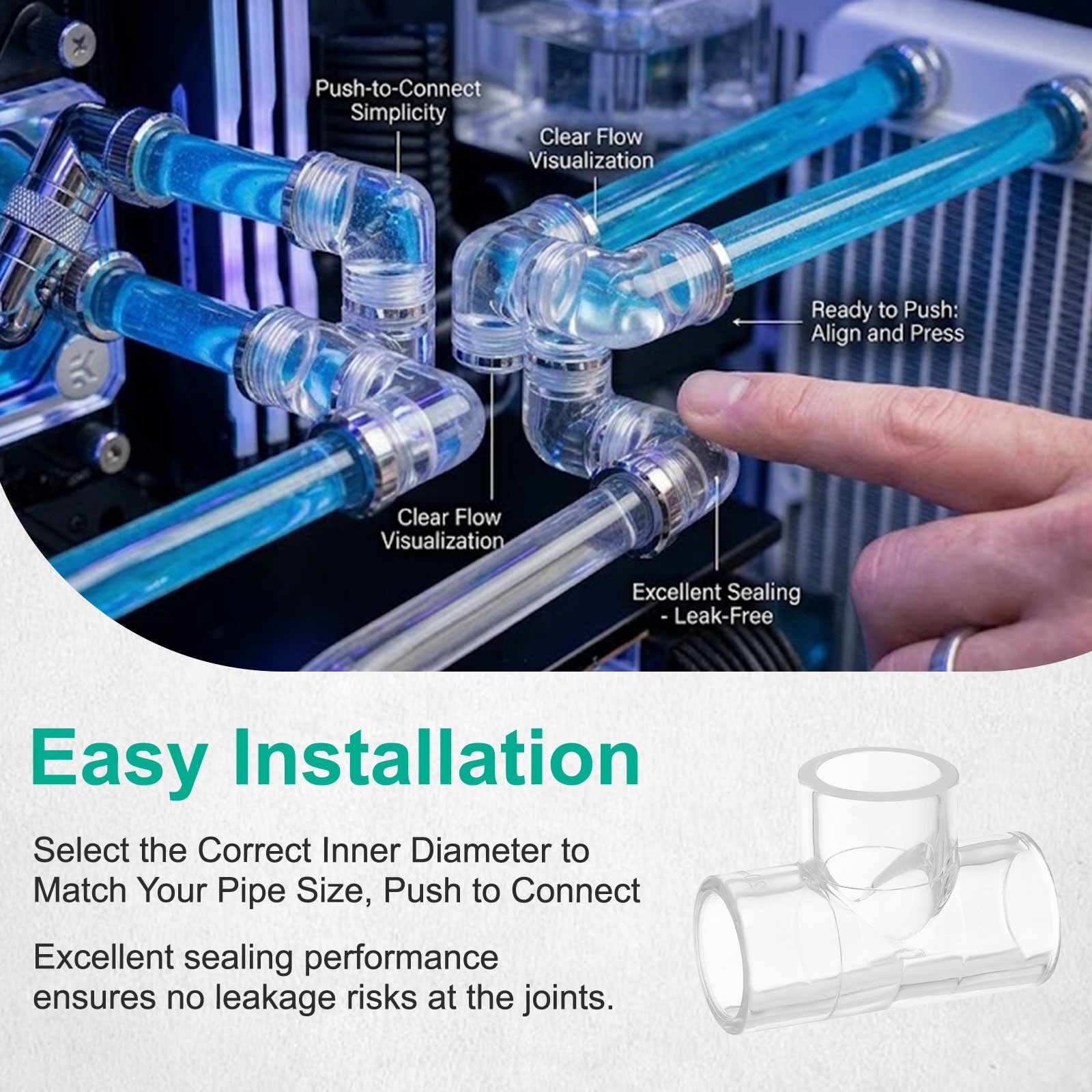 3Pcs Clear Tee Pipe Fitting, 20mm/0.79″ Elbow Fitting Adapter Tube Connector