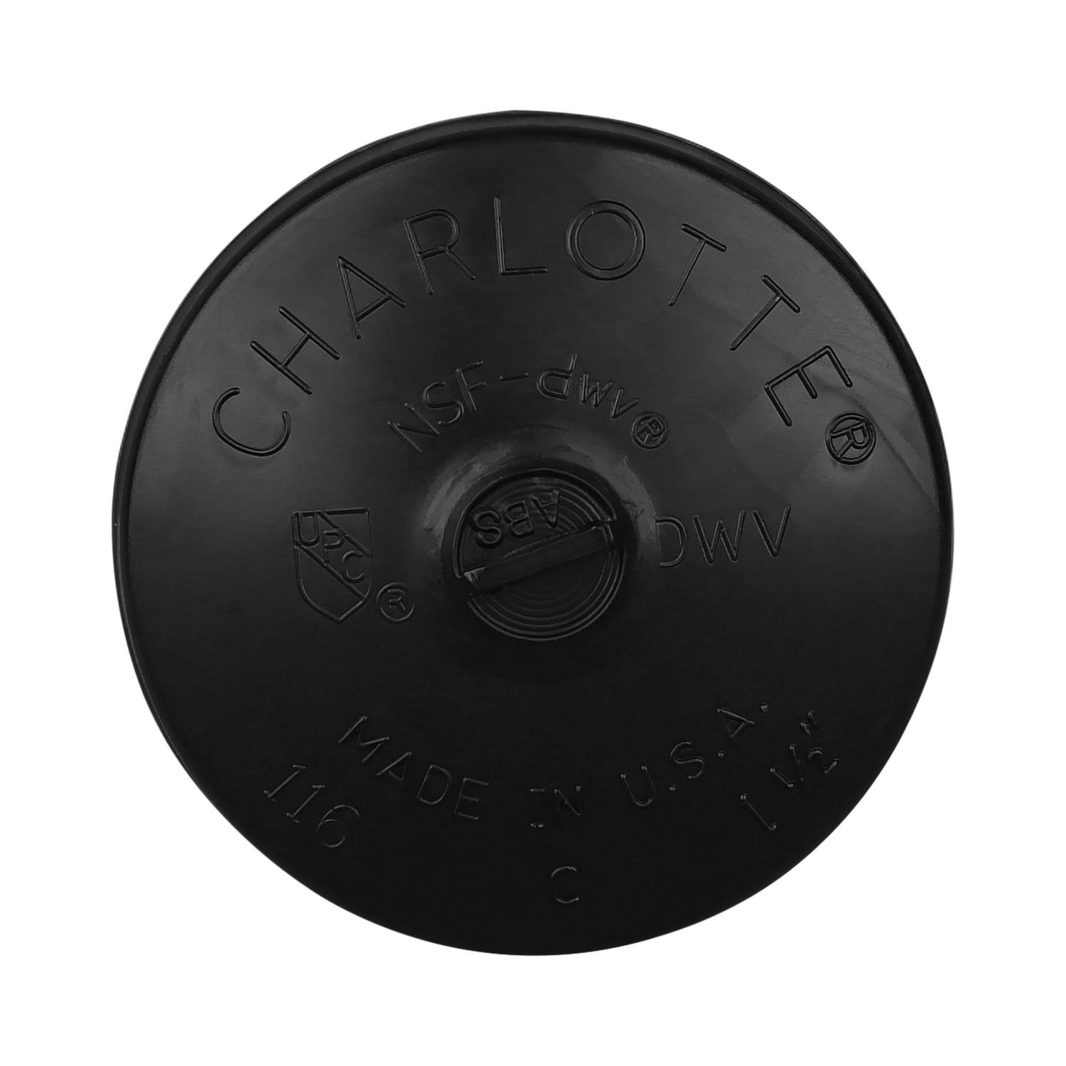 Charlotte Pipe ABS001160600 Black DWV ABS Cap 1-1/2 Socket in.