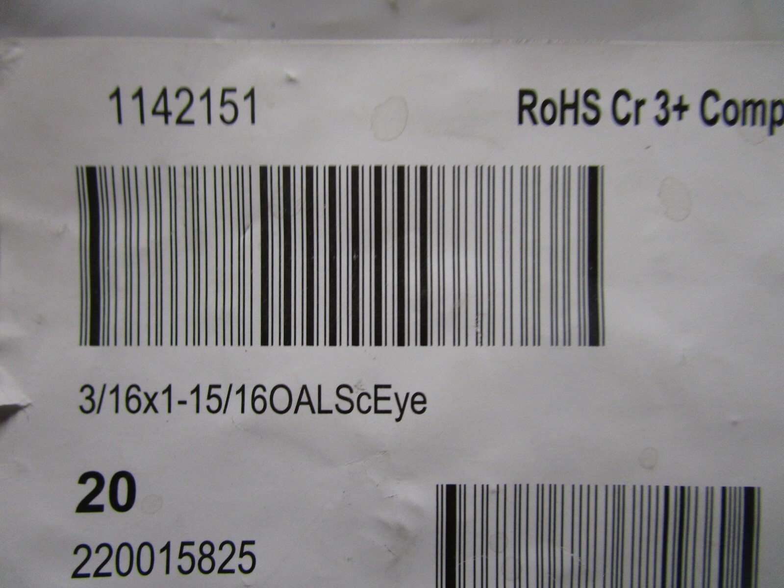 3/16″ x 1-15/16″ OAL x 9/16″ I.D. Zinc Plated Lag Thread Screw Eye Bolt QTY 20