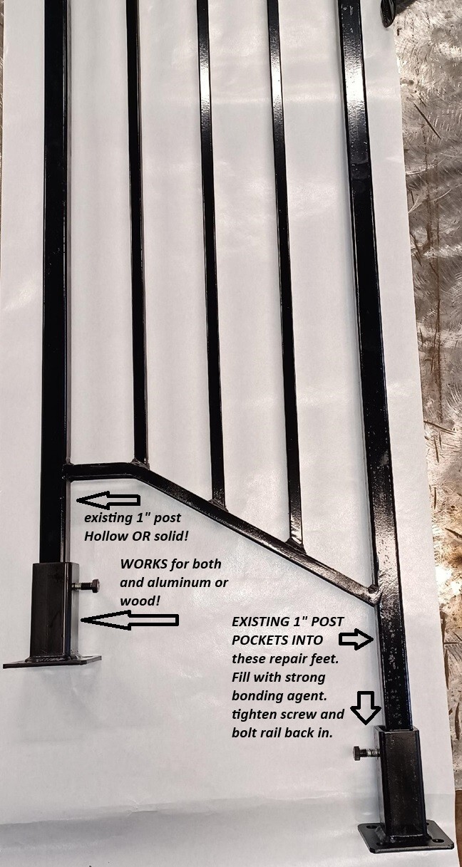 2 Railing REPAIR Base for 1″ Loose POSTS 6 1/2″ Slip OVER existing RAILS 1″ P.P.